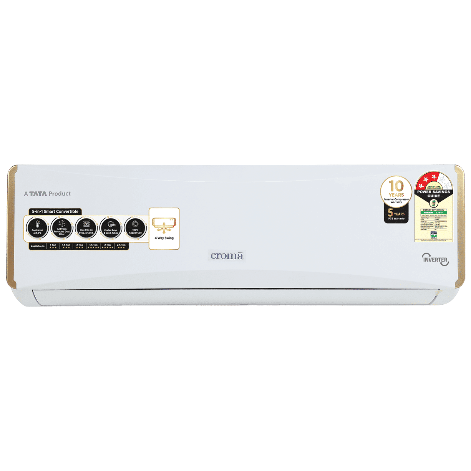 Croma 5 in 1 Convertible 2 Ton 3 Star Inverter Split AC with PM 2.5 Filter (Copper Condenser, CRLA022IND255959) Croma 5 in 1 Convertible 2 Ton 3 Star Inverter Split AC with PM 2.5 Filter (Copper Condenser, CRLA022IND255959)_1
