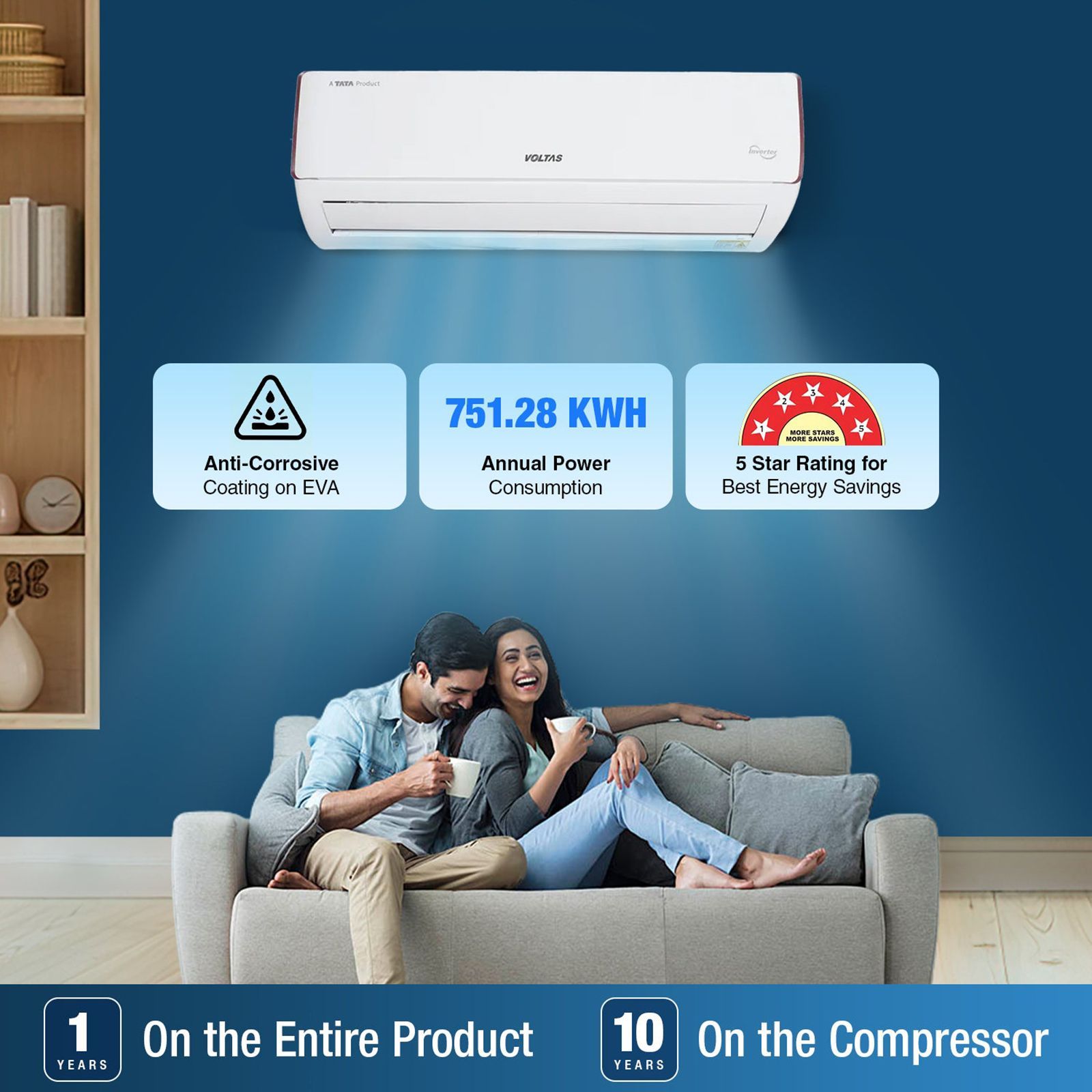 VOLTAS 185V Vectra Eden 1.5 Ton 5 Star Inverter Split AC (Copper Condenser, Dust Filter, 4503604)_12