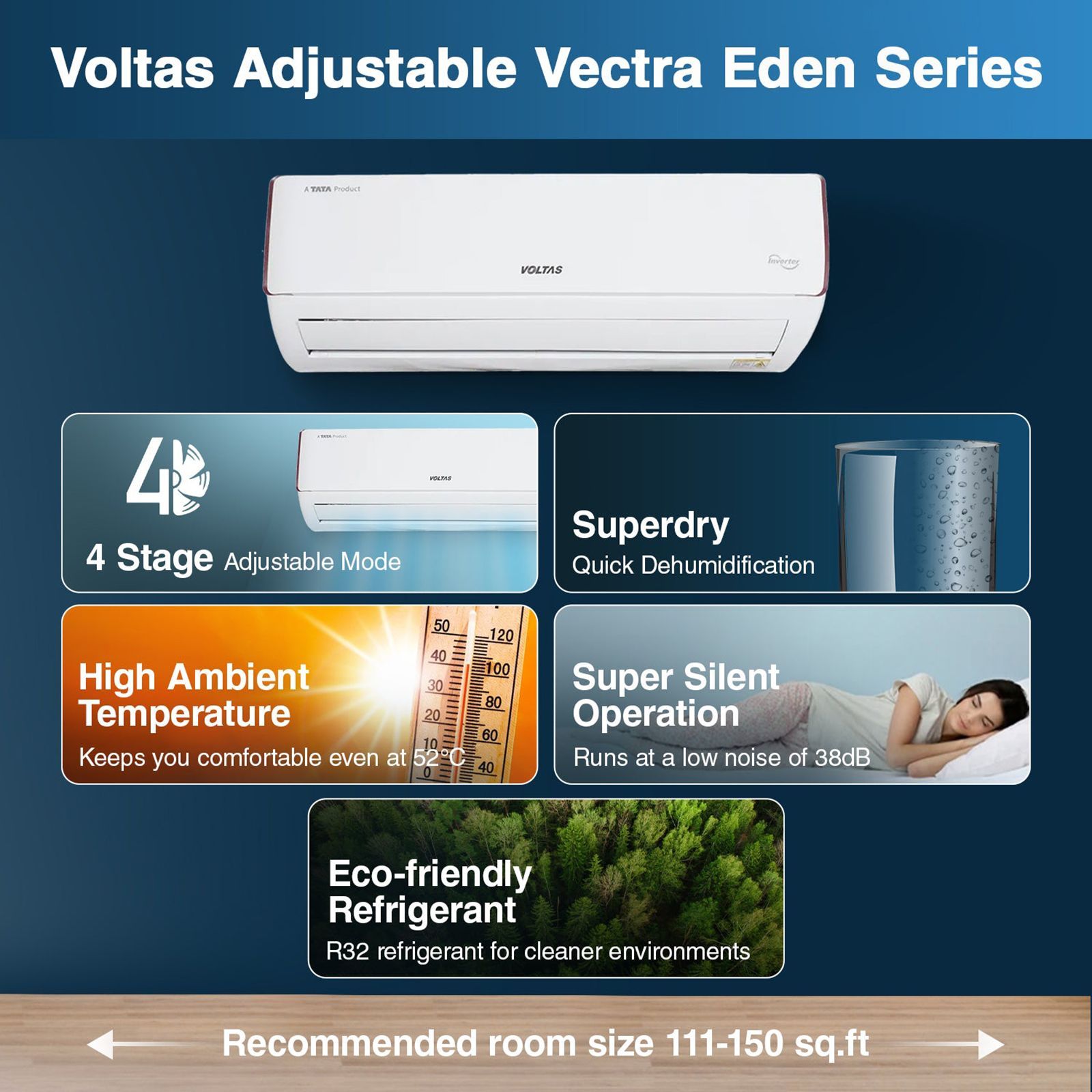 VOLTAS 185V Vectra Eden 1.5 Ton 5 Star Inverter Split AC (Copper Condenser, Dust Filter, 4503604)_16