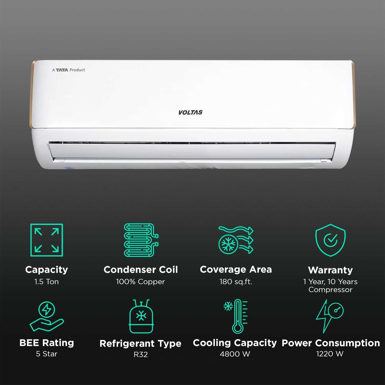 VOLTAS 185V Verdant Exotica 6 in 1 Convertible 1.5 Ton 5 Star Inverter Split AC with Anti Dust Filter ( Copper Condenser, 4503500) VOLTAS 185V Verdant Exotica 6 in 1 Convertible 1.5 Ton 5 Star Inverter Split AC with Anti Dust Filter ( Copper Condenser, 4503500)_2