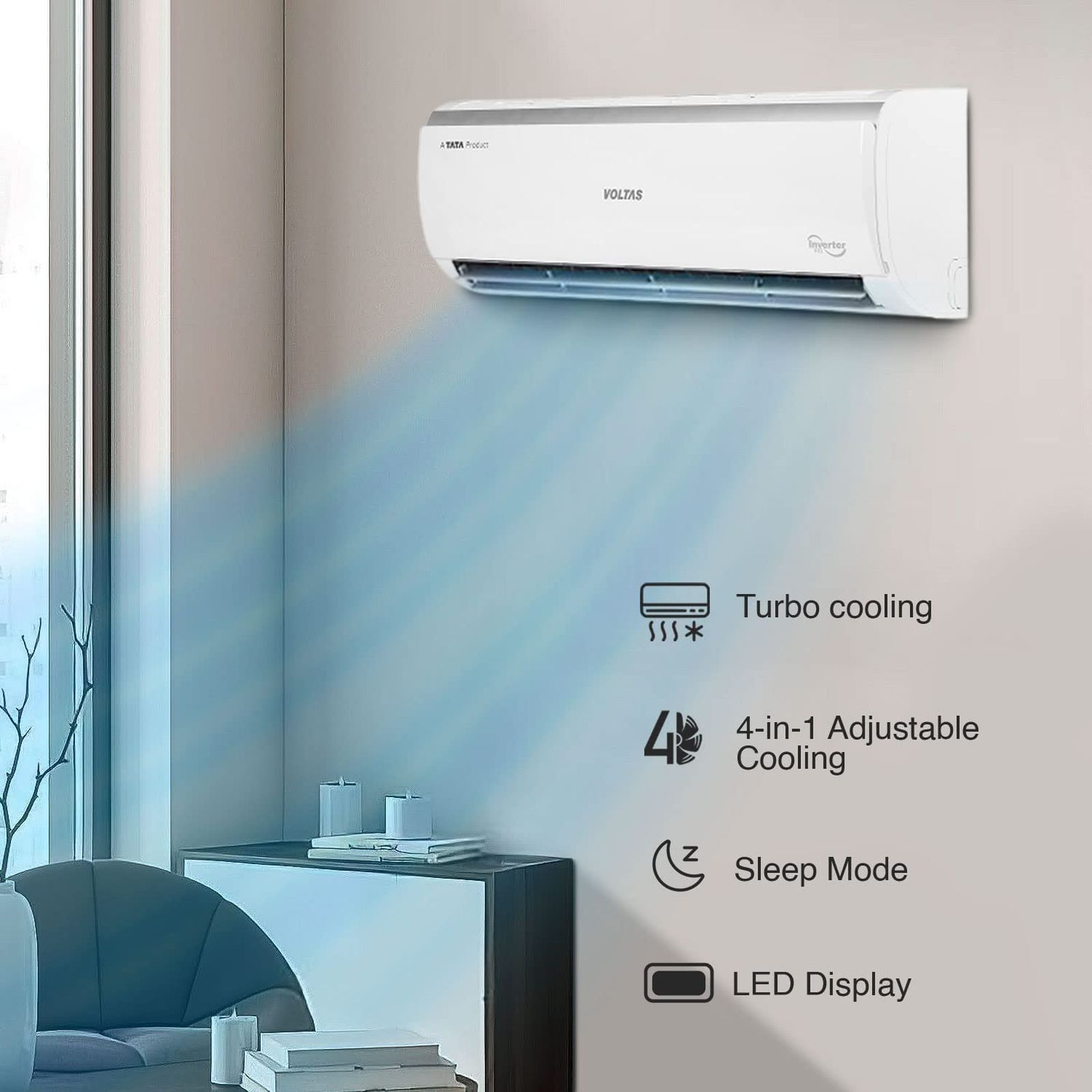 VOLTAS 103V Vectra Pearl 4 in 1 Convertible 0.8 Ton 3 Star Inverter Split AC with Turbo Cooling (Copper Condenser)_5