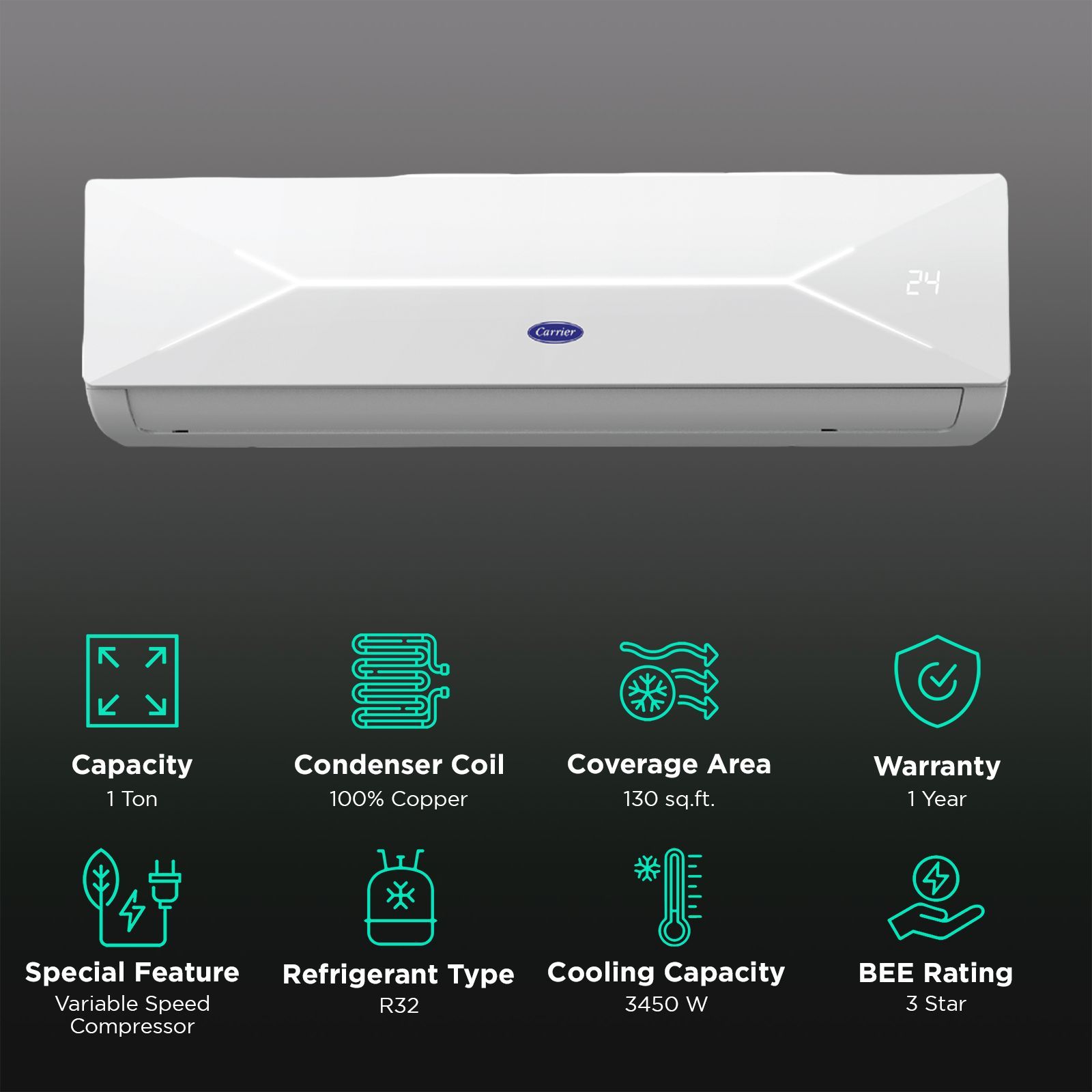 Carrier Xcel Lumo Exi 6 in 1 Convertible 1 Ton 3 Star Inverter Split AC with Auto Cleanser (Copper Condenser, CAI12CL3R34F0)_2