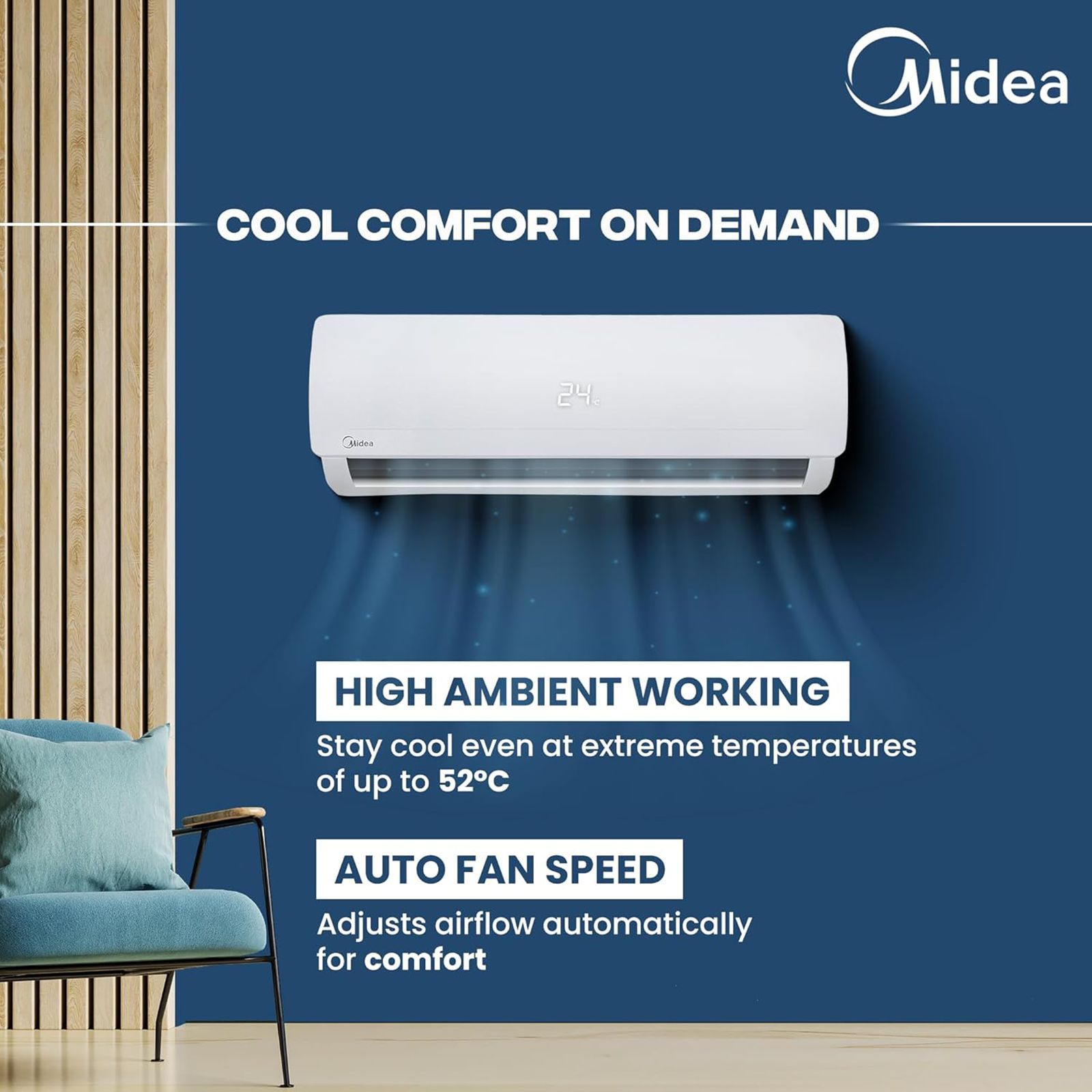 Midea Santis Pro Plus Deluxe 4 in 1 Convertible 1 Ton 3 Star Inverter Split AC with Auto Cleanser (Copper Condenser, MAI12SP3R33F0) Midea Santis Pro Plus Deluxe 4 in 1 Convertible 1 Ton 3 Star Inverter Split AC with Auto Cleanser (Copper Condenser, MAI12SP3R33F0)_8