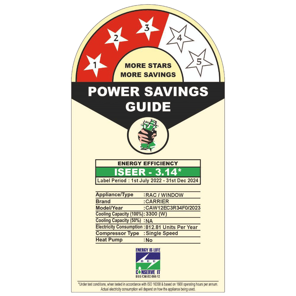 Carrier Estrella Ex 1 Ton 3 Star Fixed Speed Window AC (Copper Condenser, Dust Filter, CAW12EC3R34F0) Carrier Estrella Ex 1 Ton 3 Star Fixed Speed Window AC (Copper Condenser, Dust Filter, CAW12EC3R34F0)_3