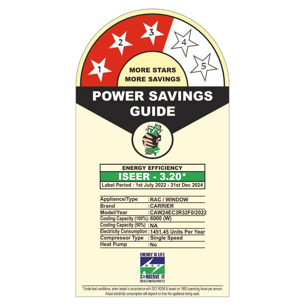 Carrier Estrella Ex 2 Ton 3 Star Fixed Speed Window AC (Copper Condenser, Dust Filter, CAW24EC3R32F0)_3