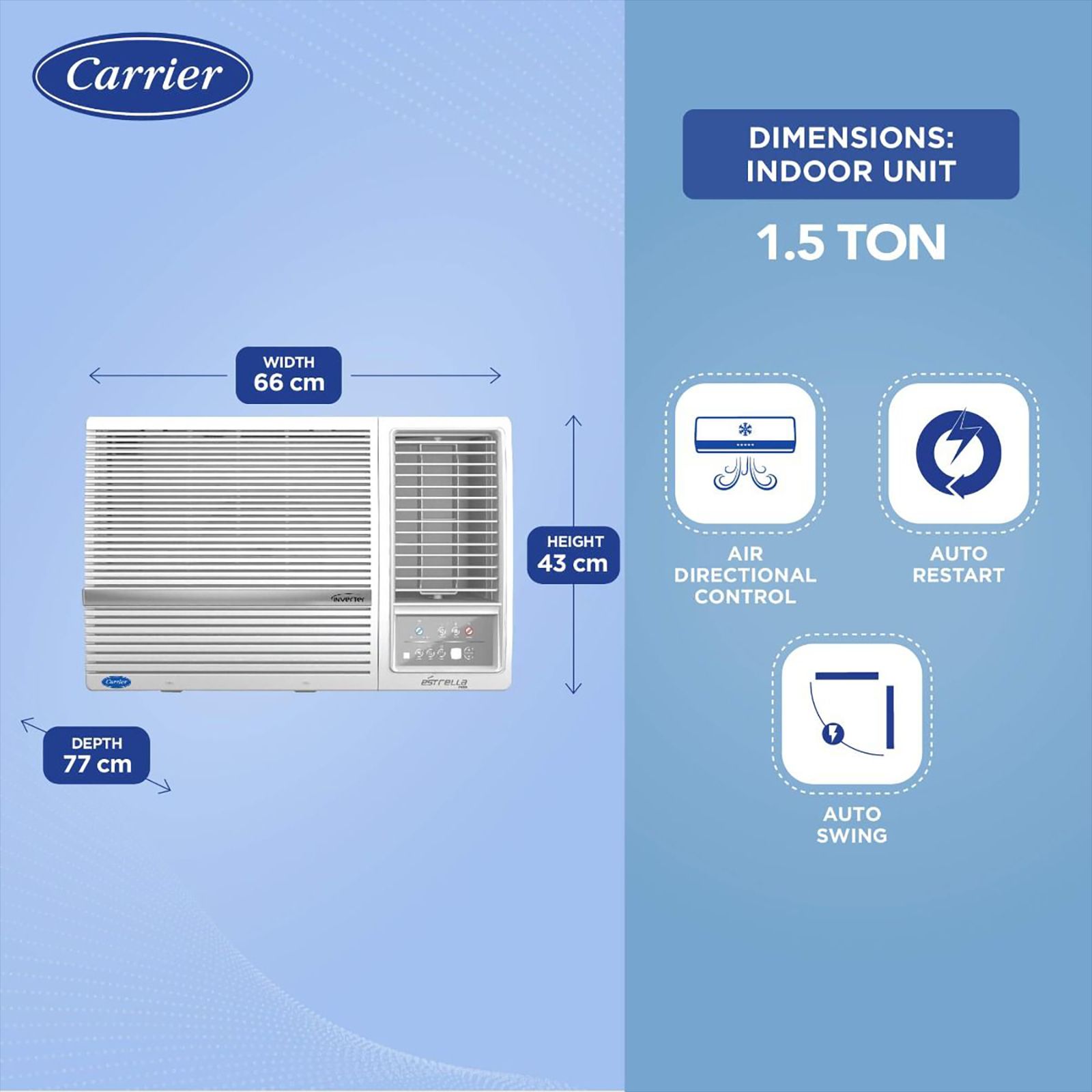 Carrier Estrella Exi 1.5 Ton 5 Star Inverter Window AC (Copper Condenser, Dust Filter, CIW18EC5R32F0)_12