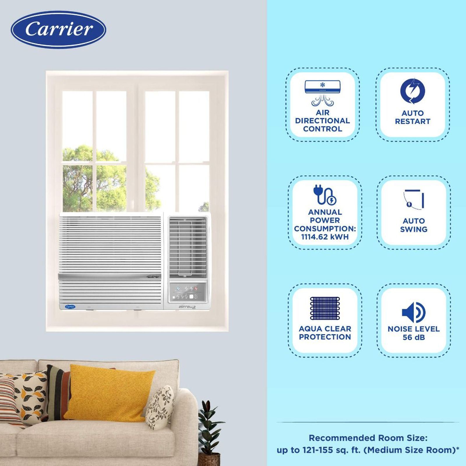Carrier Estrella Exi 1.5 Ton 5 Star Inverter Window AC (Copper Condenser, Dust Filter, CIW18EC5R32F0)_18
