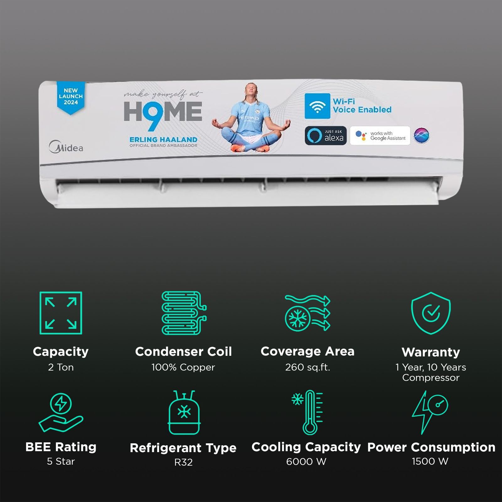 Midea Santis Pro Royal 4 in 1 Convertible 2 Ton 5 Star Inverter Split Smart AC with Wi-Fi Supported (Copper Condenser, MAI24SR5R34W0) Midea Santis Pro Royal 4 in 1 Convertible 2 Ton 5 Star Inverter Split Smart AC with Wi-Fi Supported (Copper Condenser, MAI24SR5R34W0)_2
