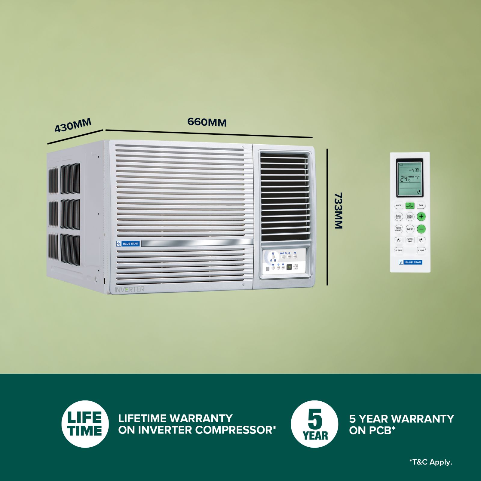 Blue Star L Series 5 in 1 Convertible 1.5 Ton 5 Star Inverter Window AC with Self Diagnosis (Copper Condenser, WID518L)_8