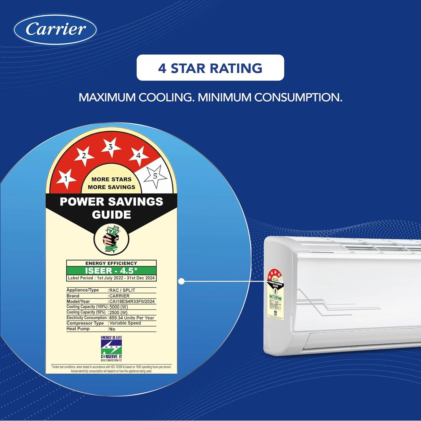 Carrier Ester Neo Exi 6 in 1 Convertible 1.5 Ton 4 Star Inverter Split AC with Auto Cleanser (Copper Condenser, CAI18ES4R33F0) Carrier Ester Neo Exi 6 in 1 Convertible 1.5 Ton 4 Star Inverter Split AC with Auto Cleanser (Copper Condenser, CAI18ES4R33F0)_11