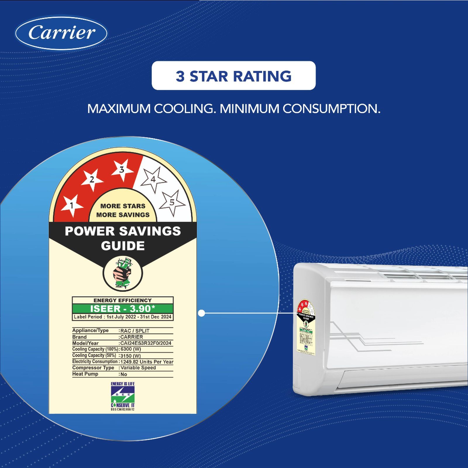 Carrier Ester Neo Exi 6 in 1 Convertible 2 Ton 3 Star Inverter Split AC with Auto Cleanser (Copper Condenser, CAI24ES3R32F0)_13