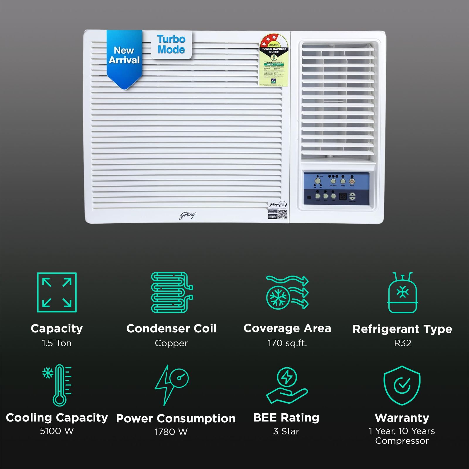 Godrej 1.5 Ton 3 Star Inverter Window AC (Copper Condenser, Anti Dust Filter, WIC 18UTC3 WWA) Godrej 1.5 Ton 3 Star Inverter Window AC (Copper Condenser, Anti Dust Filter, WIC 18UTC3 WWA)_2