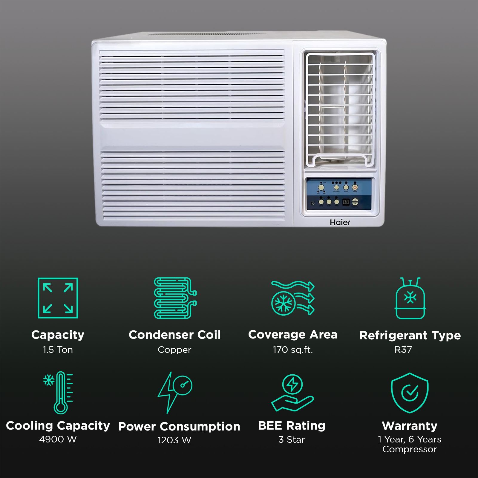 Haier 1.5 Ton 3 Star Fixed Speed Window AC (Copper Condenser, Anti Bacterial Filter, HWU18F-AOW3BN-FS) Haier 1.5 Ton 3 Star Fixed Speed Window AC (Copper Condenser, Anti Bacterial Filter, HWU18F-AOW3BN-FS)_2