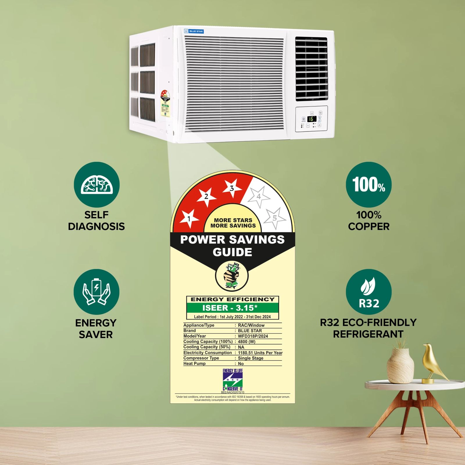 Blue Star P Series 1.5 Ton 3 Star Fixed Speed Window AC (Copper Condenser, WFD318P)_11