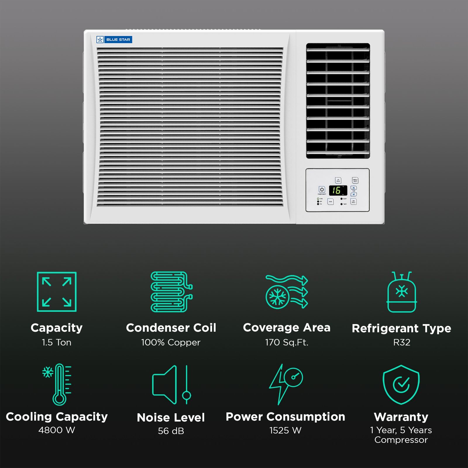 Blue Star P Series 1.5 Ton 3 Star Fixed Speed Window AC (Copper Condenser, WFD318P)_2