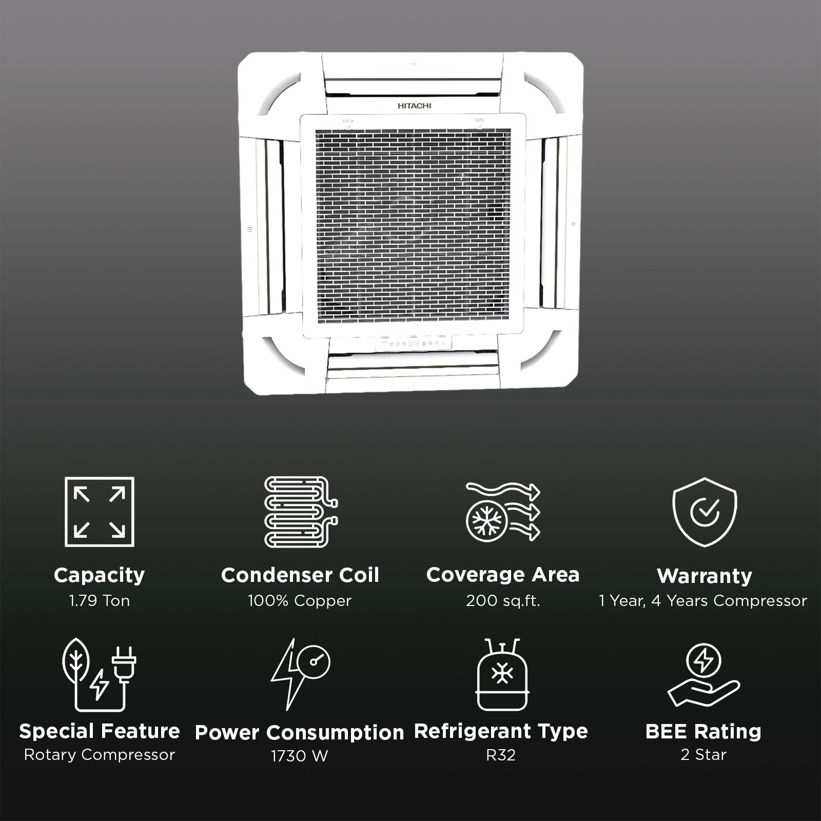 HITACHI 1.79 Ton 2 Star Cassette AC (Copper Condenser, RAG222HGDOQ, White)_2