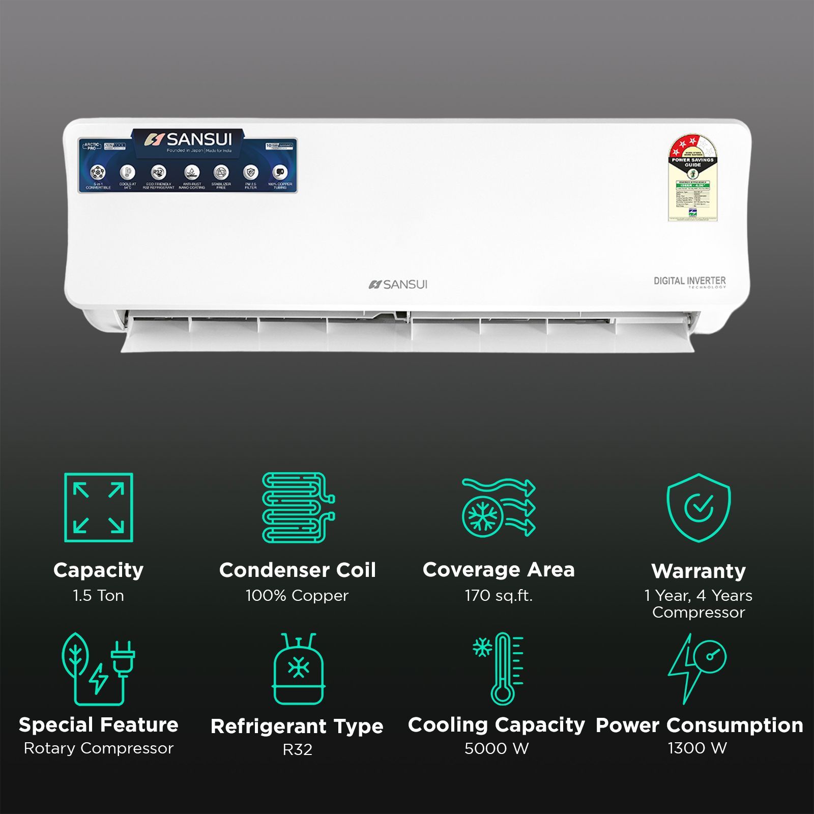 SANSUI Apex Pro 1.5 Ton 3 Star Fixed Speed Split AC (Copper Condenser, PM 2.5 Filter, JSE183FS24F1)_2