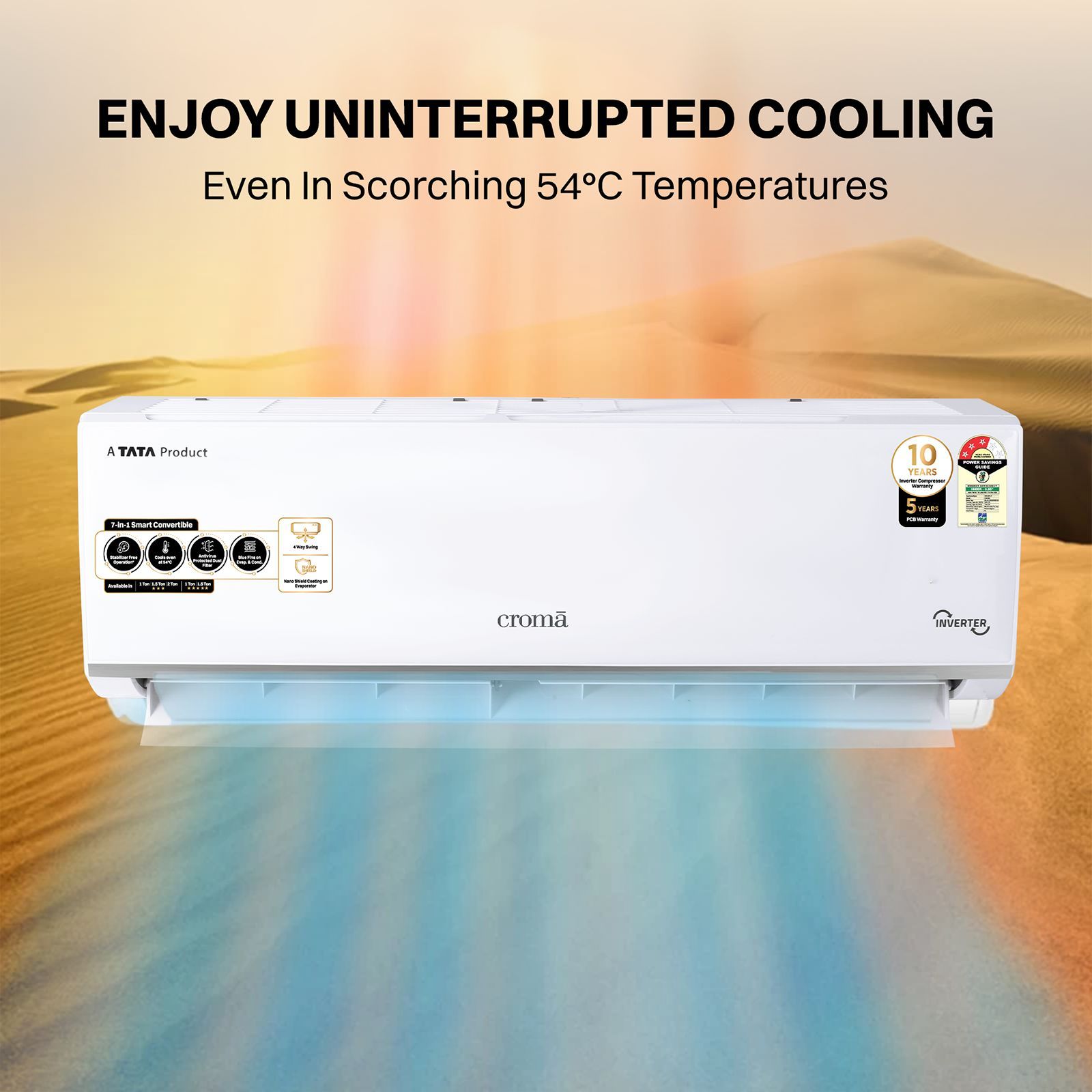 Croma 7 in 1 Convertible 1.5 Ton 3 Star Inverter Split AC with Temperature Sensor (2025 Model, Copper Condenser, CRLA018IND283267) Croma 7 in 1 Convertible 1.5 Ton 3 Star Inverter Split AC with Temperature Sensor (2025 Model, Copper Condenser, CRLA018IND283267)_8