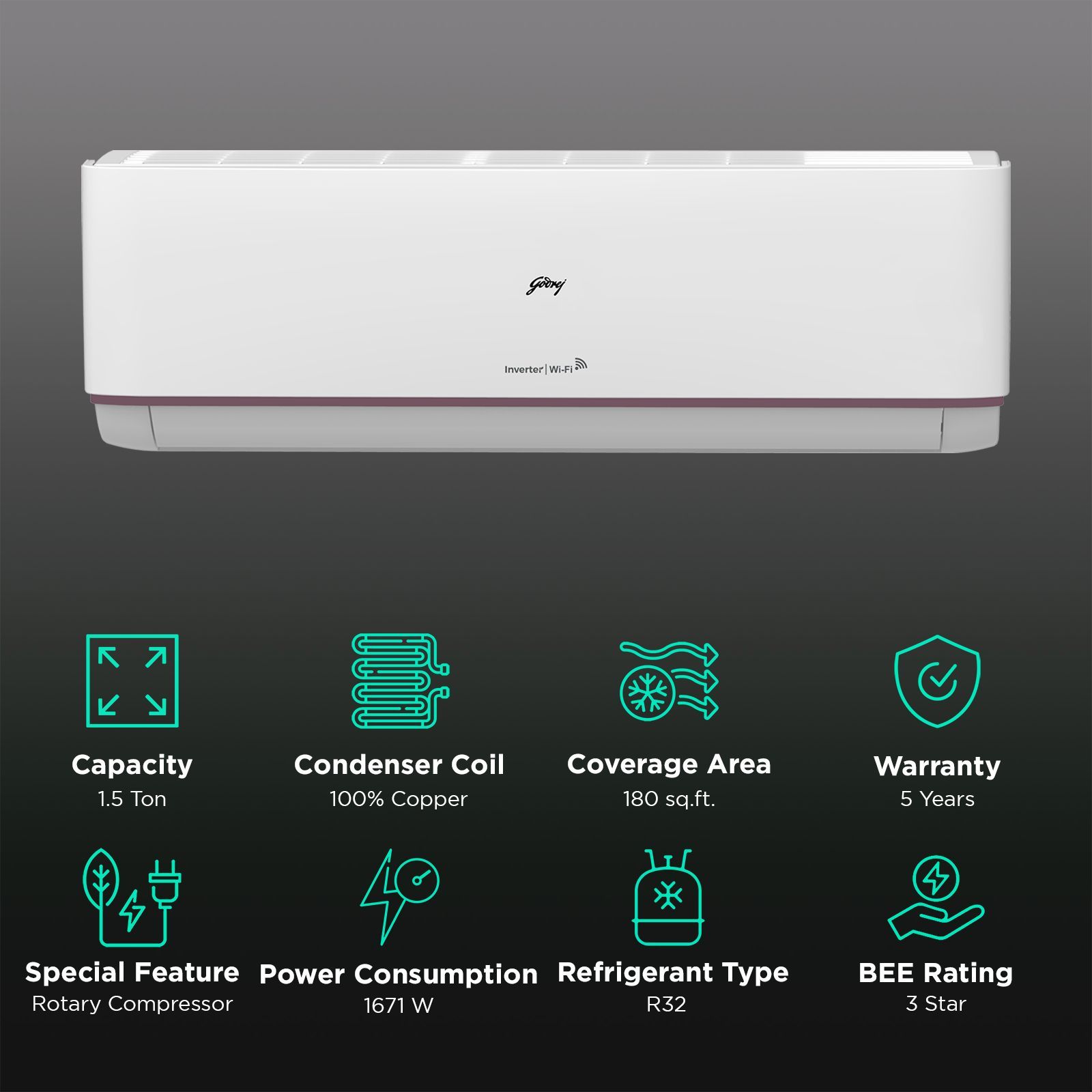 Godrej IOT Series Convertible 1.5 Ton 3 Star Inverter Split Smart AC with Alexa Voice Assistant (Copper Condenser, 40101701SD01451)_2