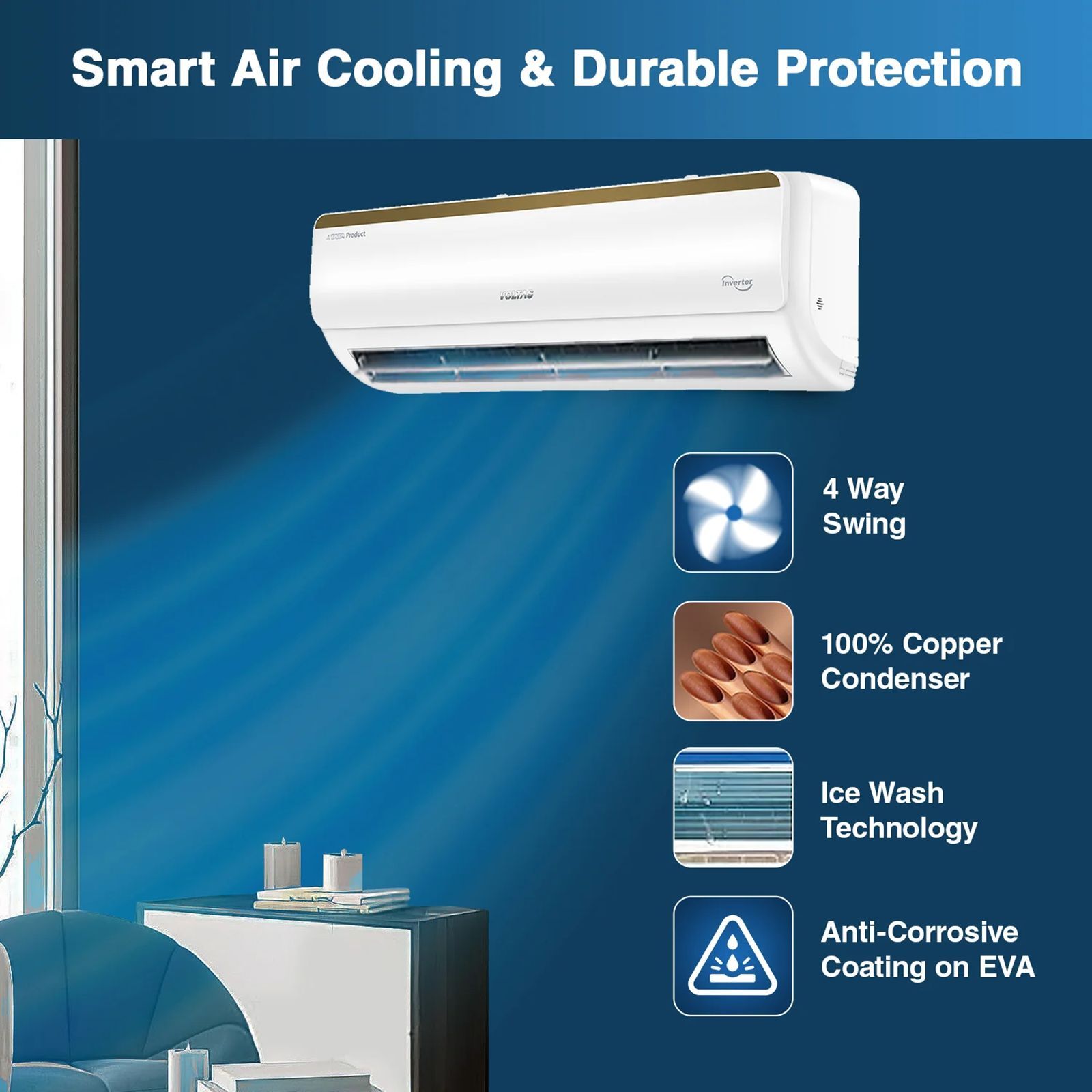 VOLTAS 123V Vertis Smart Elite Gold 1 Ton 3 Star Inverter Split Smart AC with IoT Enabled (Copper Condenser, 4503704)_6