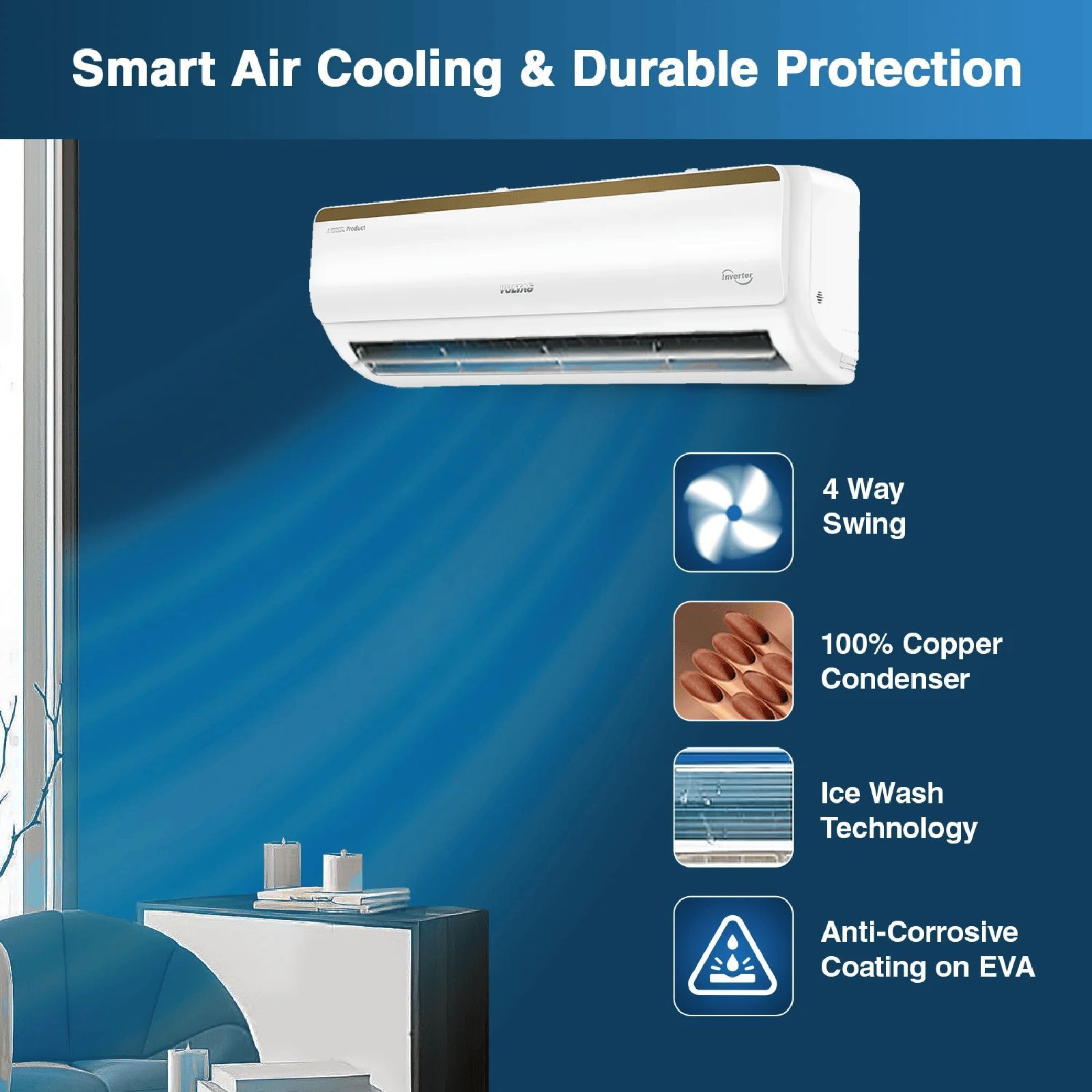 VOLTAS 183V Vertis Smart Elite Gold 1.5 Ton 3 Star Inverter Split Smart AC with IoT Enabled (Copper Condenser, 4503705 ) VOLTAS 183V Vertis Smart Elite Gold 1.5 Ton 3 Star Inverter Split Smart AC with IoT Enabled (Copper Condenser, 4503705 )_7