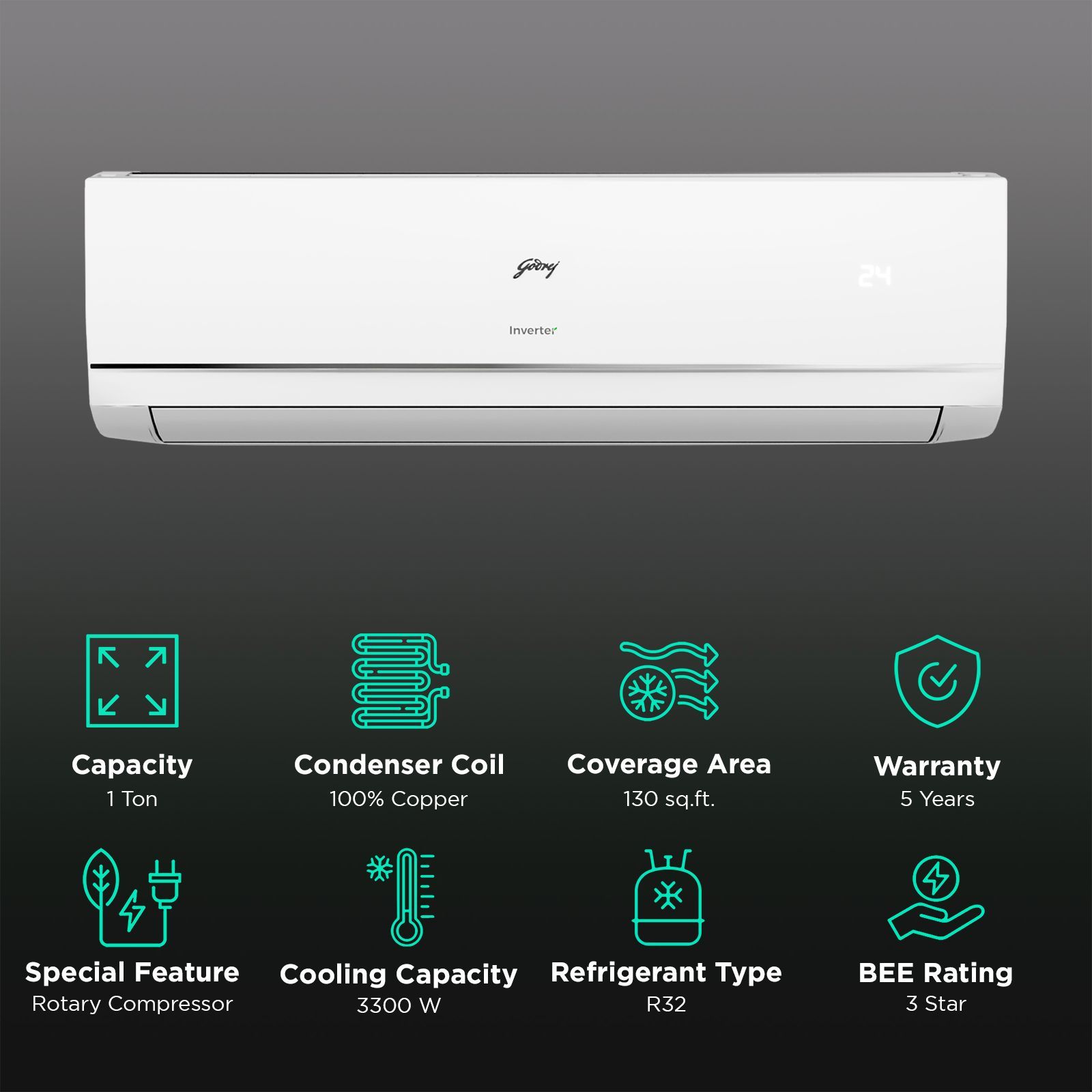 Godrej WYQ Series Convertible 1 Ton 3 Star Inverter Split AC with Anti Freeze Thermostat (Copper Condenser, 40101701SD01507)_3