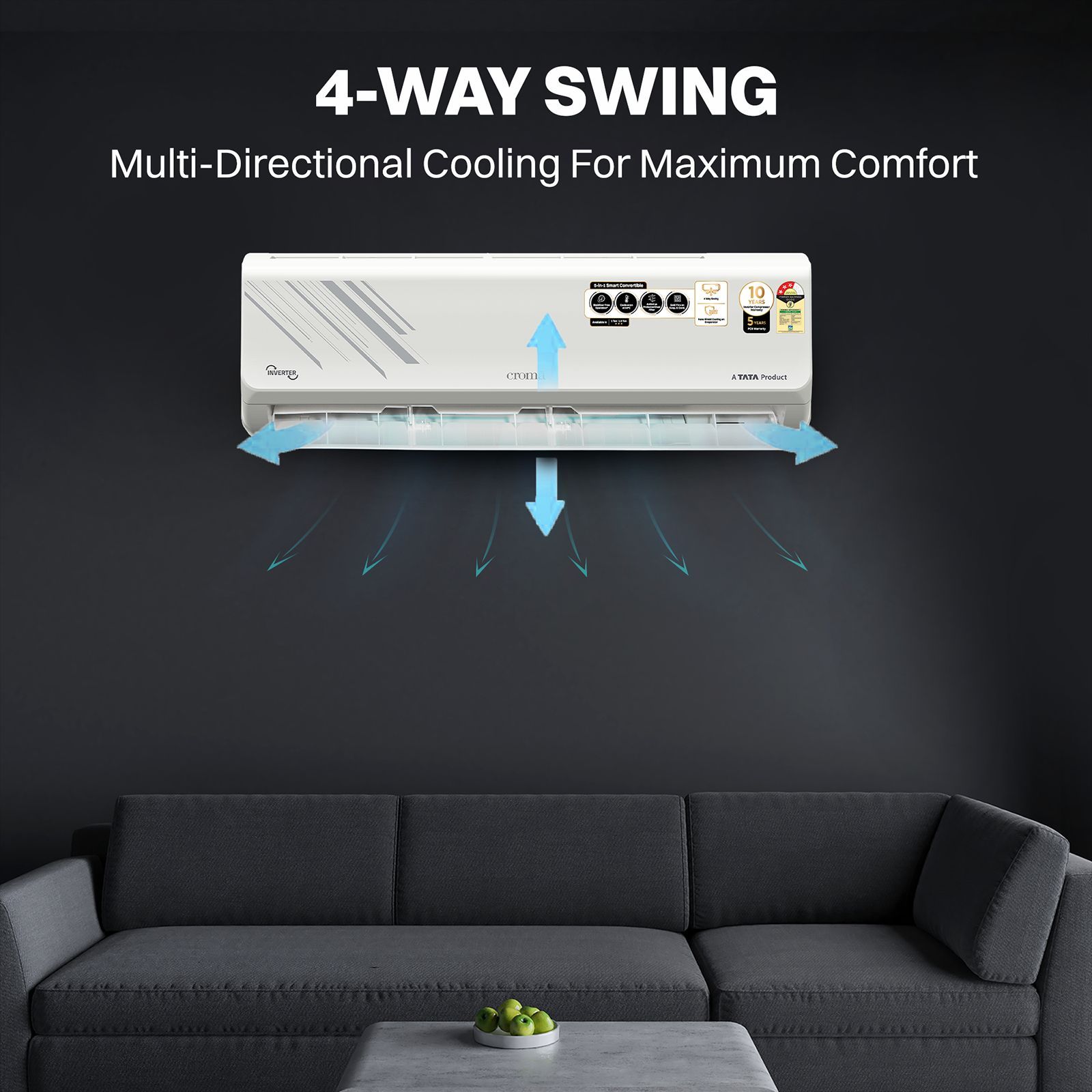 Croma 5 in 1 Convertible 1.5 Ton 3 Star Inverter Split AC with Anti Virus Protected Dust Filter (2025 Model, Copper Condenser, CRLA018IND255361)_8