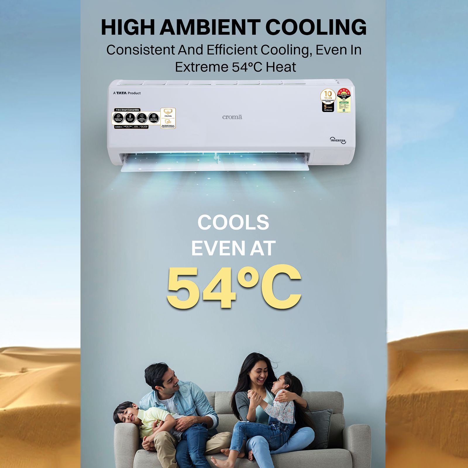 Croma 7 in 1 Convertible 1 Ton 5 Star Inverter Split AC with Antiviral protection (2025 Model, Copper Condenser, CRLA012INF170273)_7