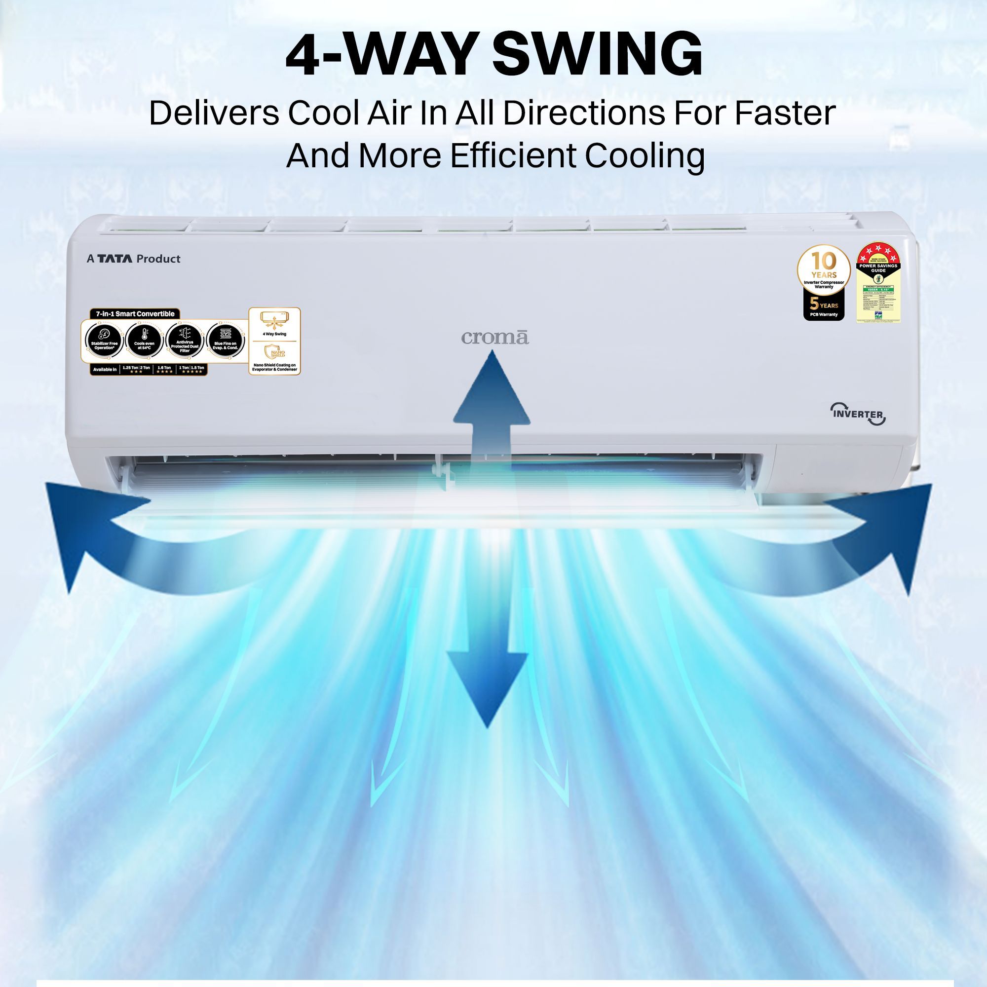 Croma 7 in 1 Convertible 1 Ton 5 Star Inverter Split AC with Antiviral protection (2025 Model, Copper Condenser, CRLA012INF170273)_8