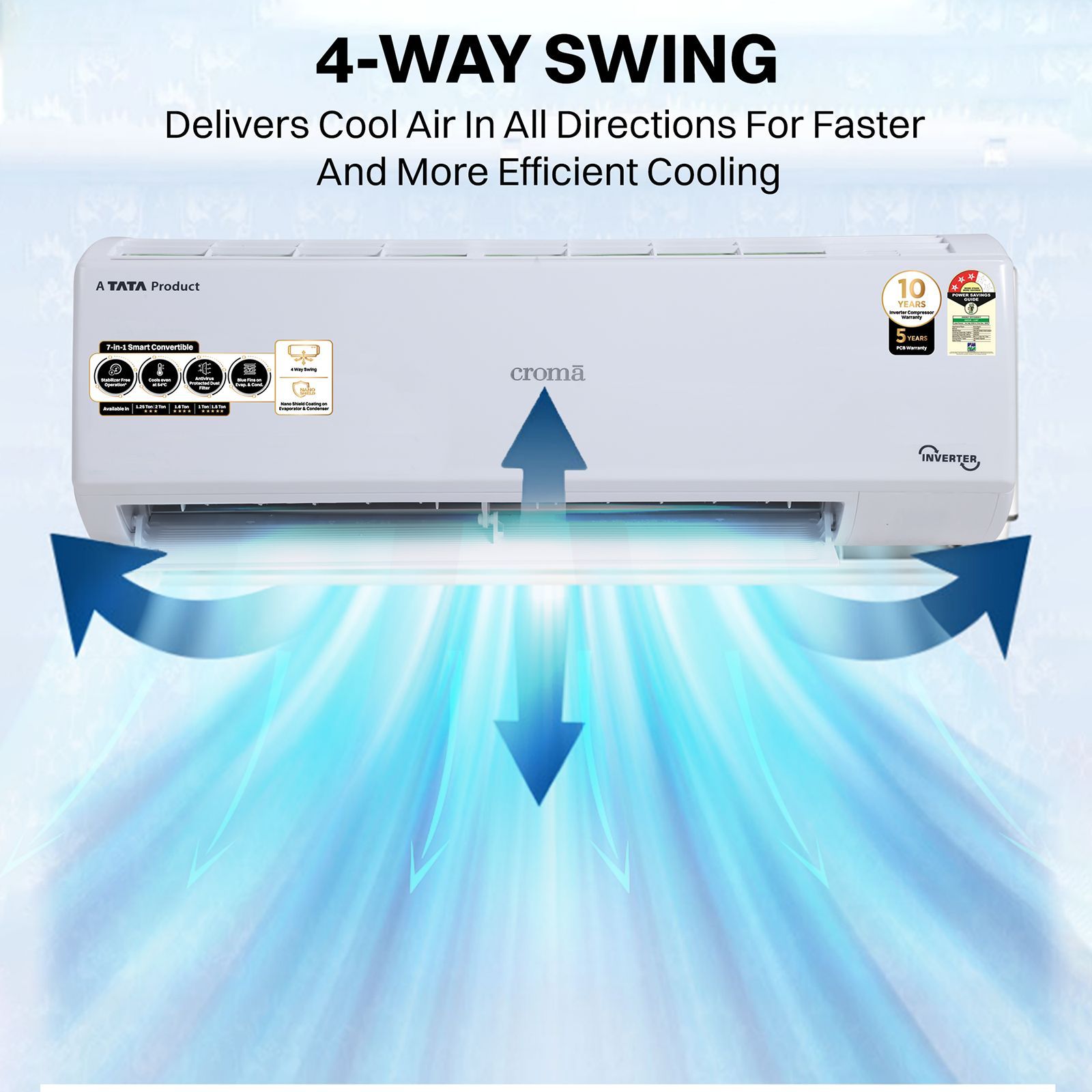 Croma 7 in 1 Convertible 2 Ton 3 Star Inverter Split AC with 4 way Swing function (2025 Model, Copper Condenser, CRLA024IND170281)_8