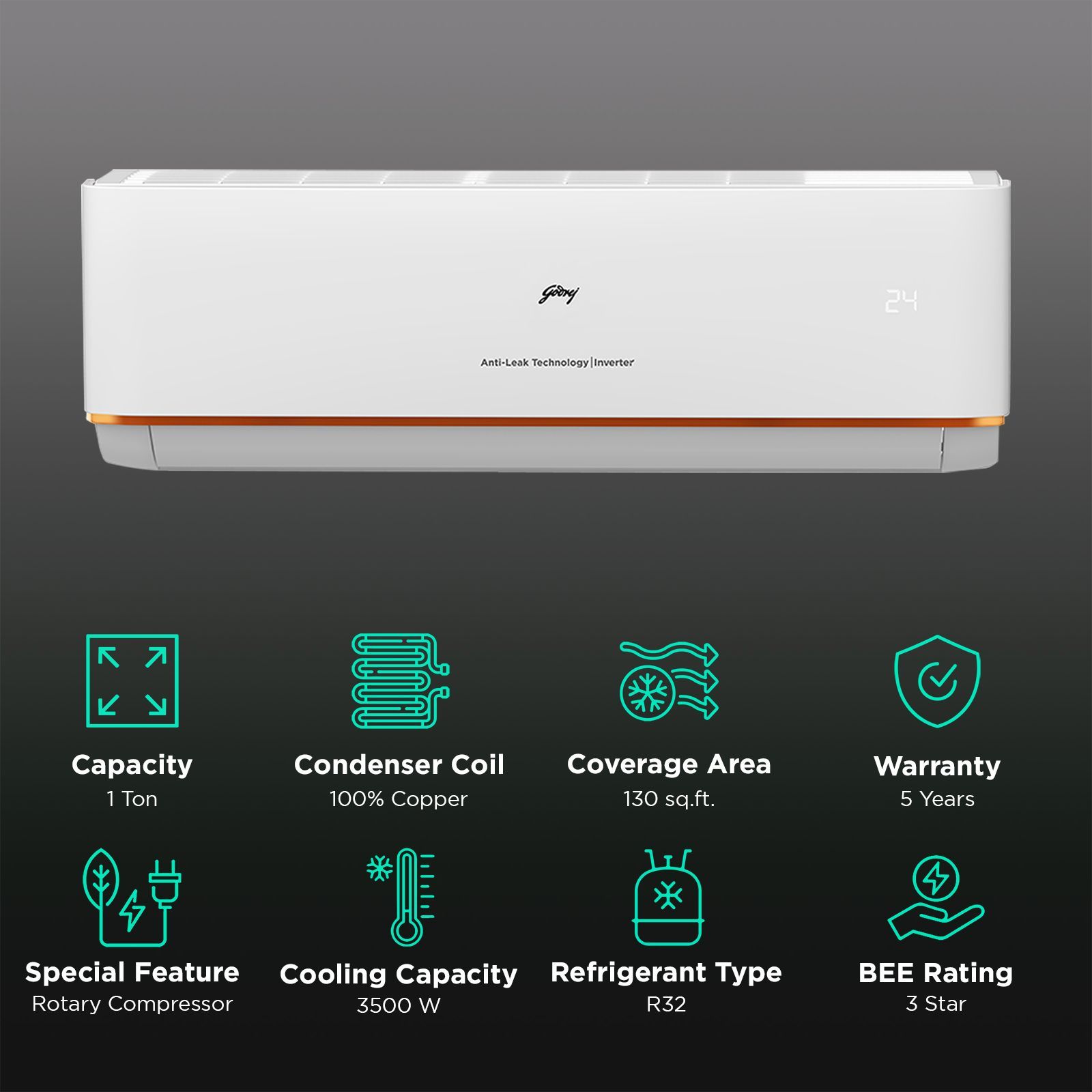 Godrej Anti-Leak Series Convertible 1 Ton 3 Star Inverter Split AC with Anti Freeze Thermostat (Copper Condenser, 40101701SD01366)_3