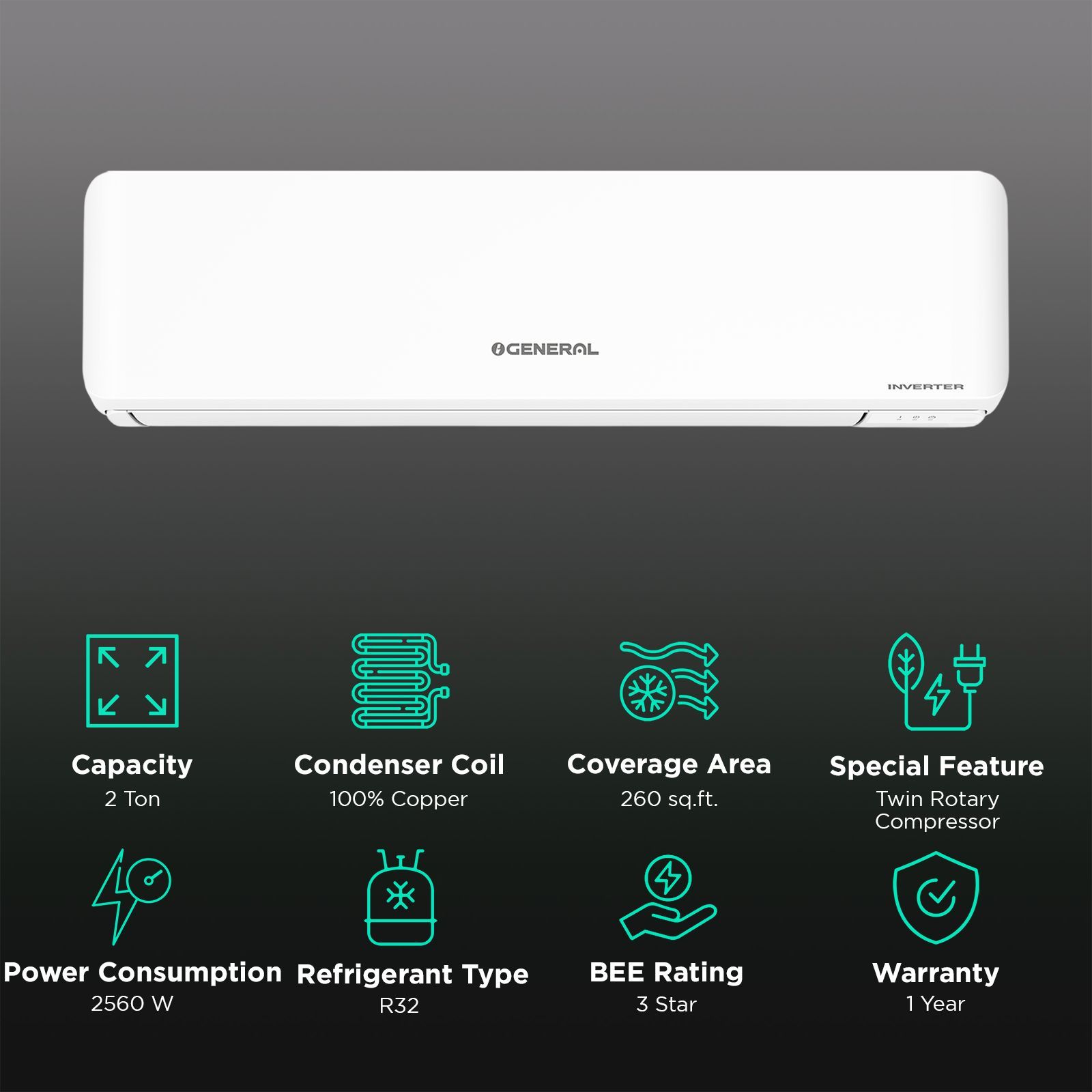 O GENERAL Advance Hyper Tropical 2 Ton 3 Star Inverter Split AC (Copper Condenser, ASGG24CPABB)_3