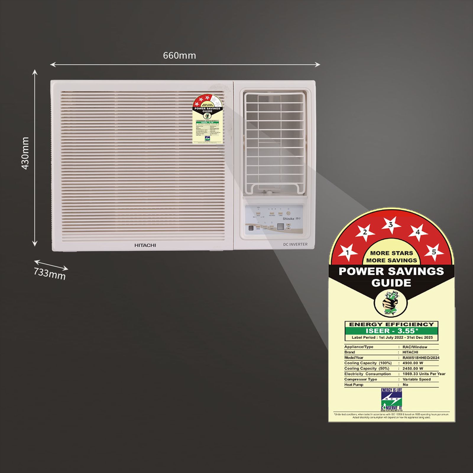 HITACHI Shizuka 1.5 Ton 5 Star Inverter Window AC (Copper Condenser, RAW518HHEO) HITACHI Shizuka 1.5 Ton 5 Star Inverter Window AC (Copper Condenser, RAW518HHEO)_8