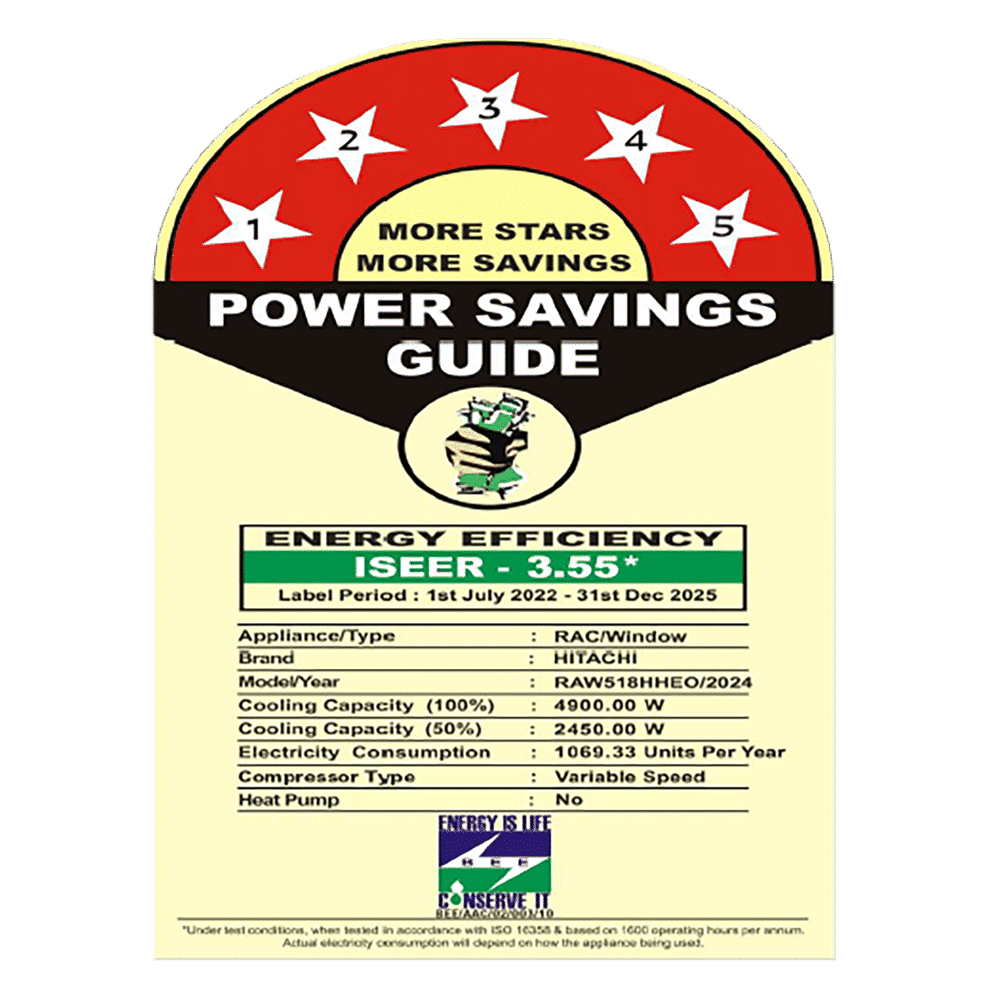 HITACHI Shizuka 1.5 Ton 5 Star Inverter Window AC (Copper Condenser, RAW518HHEO) HITACHI Shizuka 1.5 Ton 5 Star Inverter Window AC (Copper Condenser, RAW518HHEO)_3