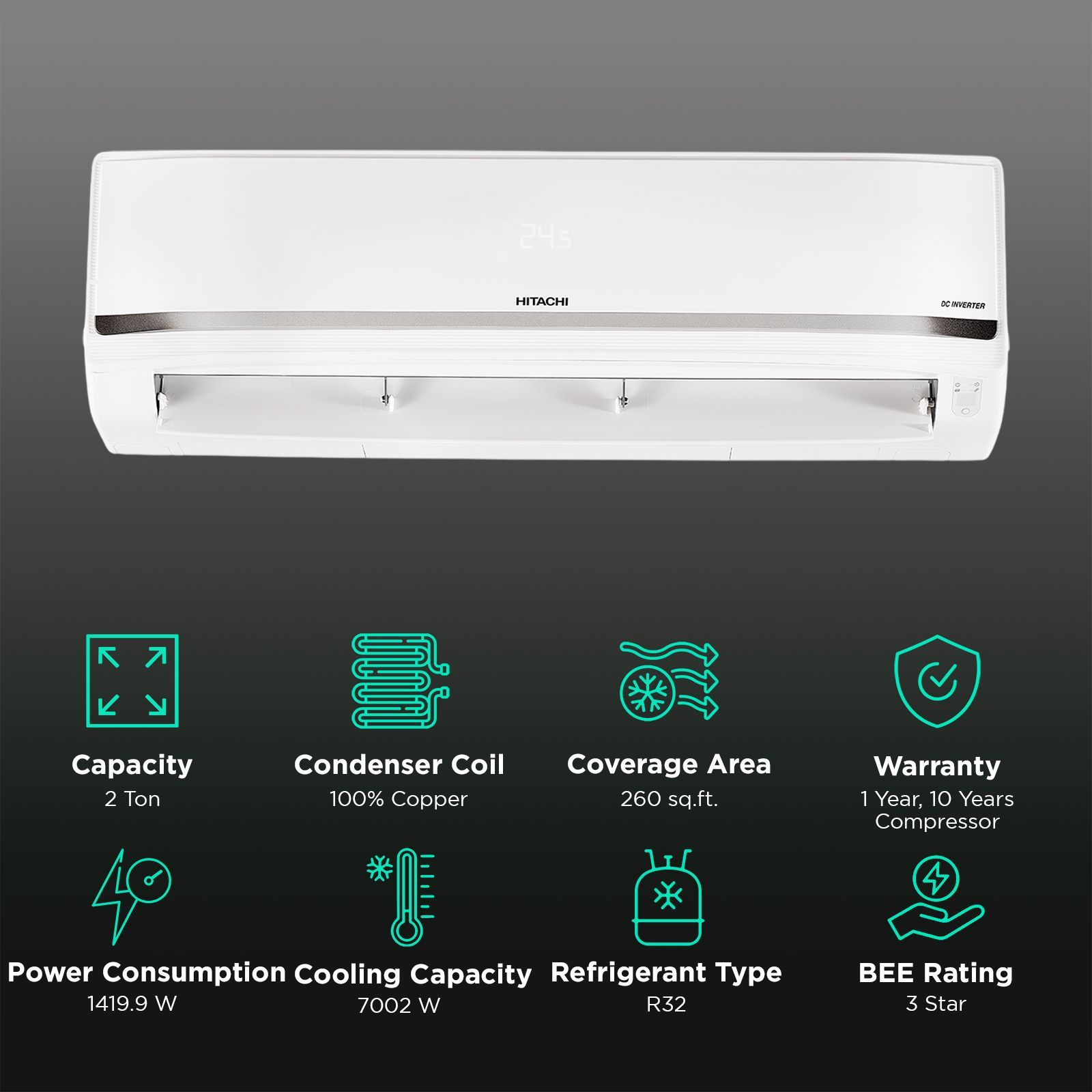 HITACHI iZen 3400SXL 2 Ton 3 Star Inverter Split AC with Anti Bacterial Super Fine Mesh Filter (Copper Condenser, RAS.G324PCCISS)_2