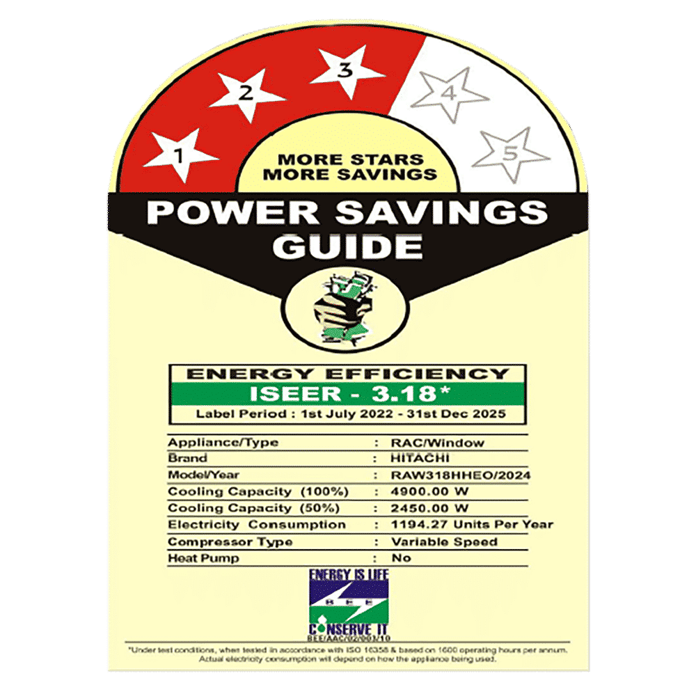 HITACHI Shizuka 1.5 Ton 3 Star Inverter Window AC (Copper Condenser, RAW318HHEO) HITACHI Shizuka 1.5 Ton 3 Star Inverter Window AC (Copper Condenser, RAW318HHEO)_2