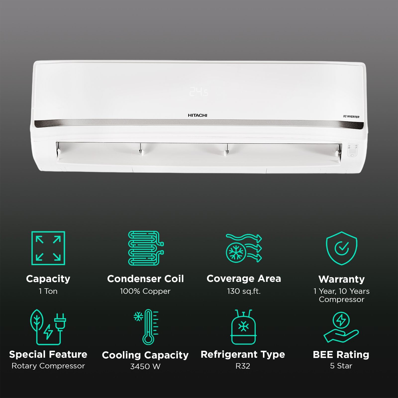 HITACHI Yoshi 5500STXL 1 Ton 5 Star Inverter Split AC with Anti Bacterial SuperFine Mesh Filter (Copper Condenser, RAS.V512PCBISH1)_2