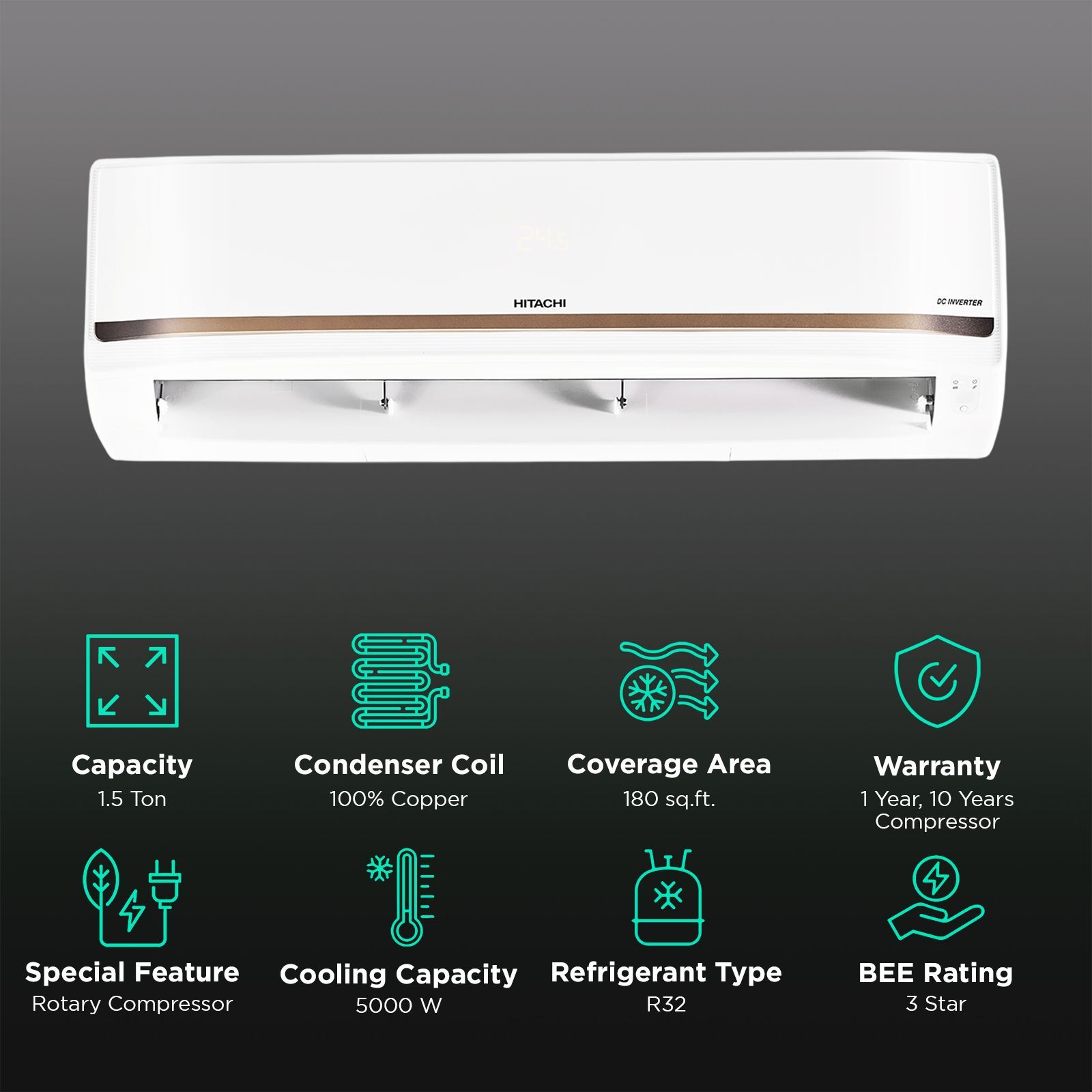 HITACHI iZen 3500STXL Convertible 1.5 Ton 3 Star Inverter Split AC with Anti Bacterial SuperFine Mesh Filter (Copper Condenser, RAS.V318PCCISH1)_2