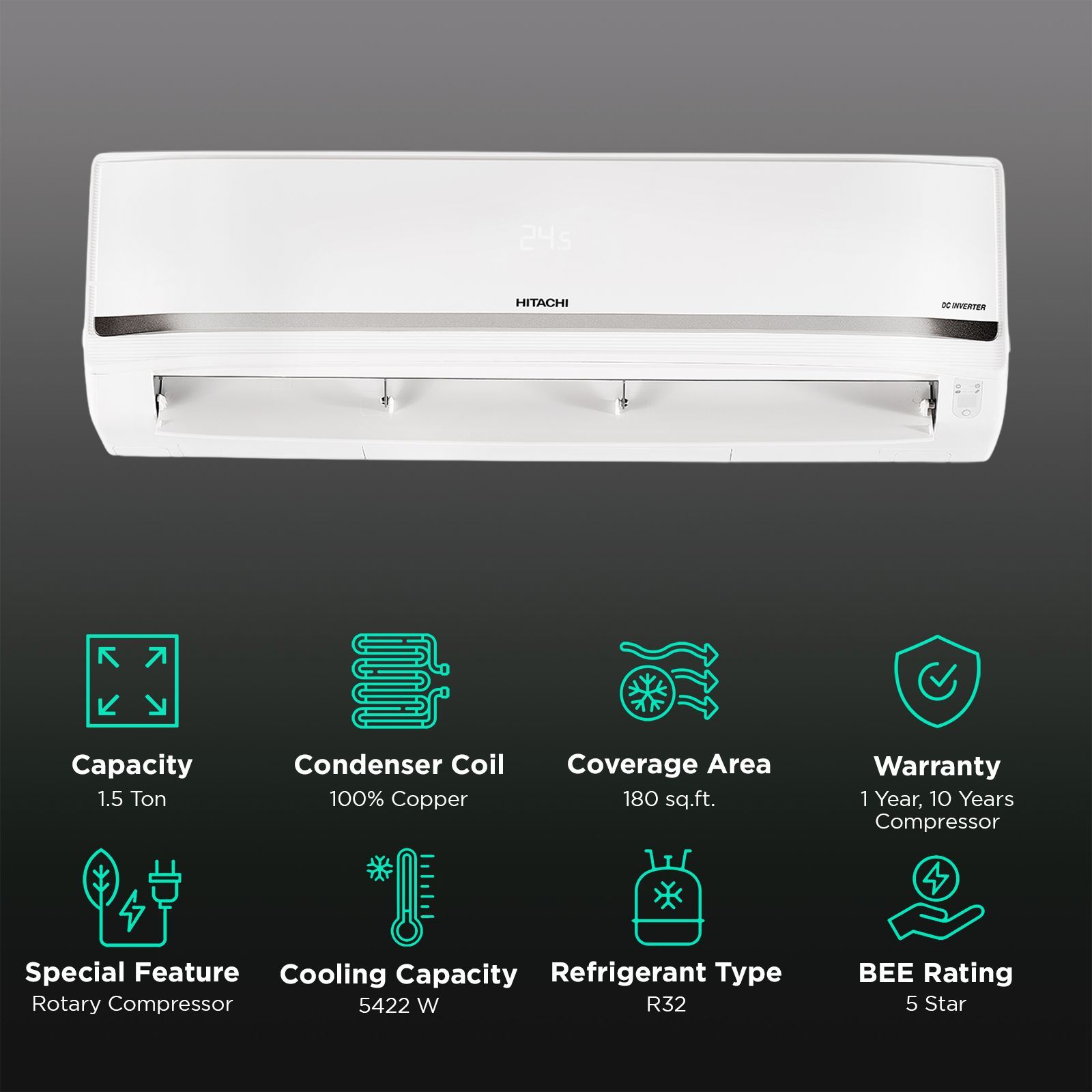 HITACHI Yoshi 5700XXL Convertible 1.5 Ton 5 Star Invertor Split Smart AC with Anti Bacterial SuperFine Mesh Filter (Copper Condenser, RAS.Y518PCAISL2)_2