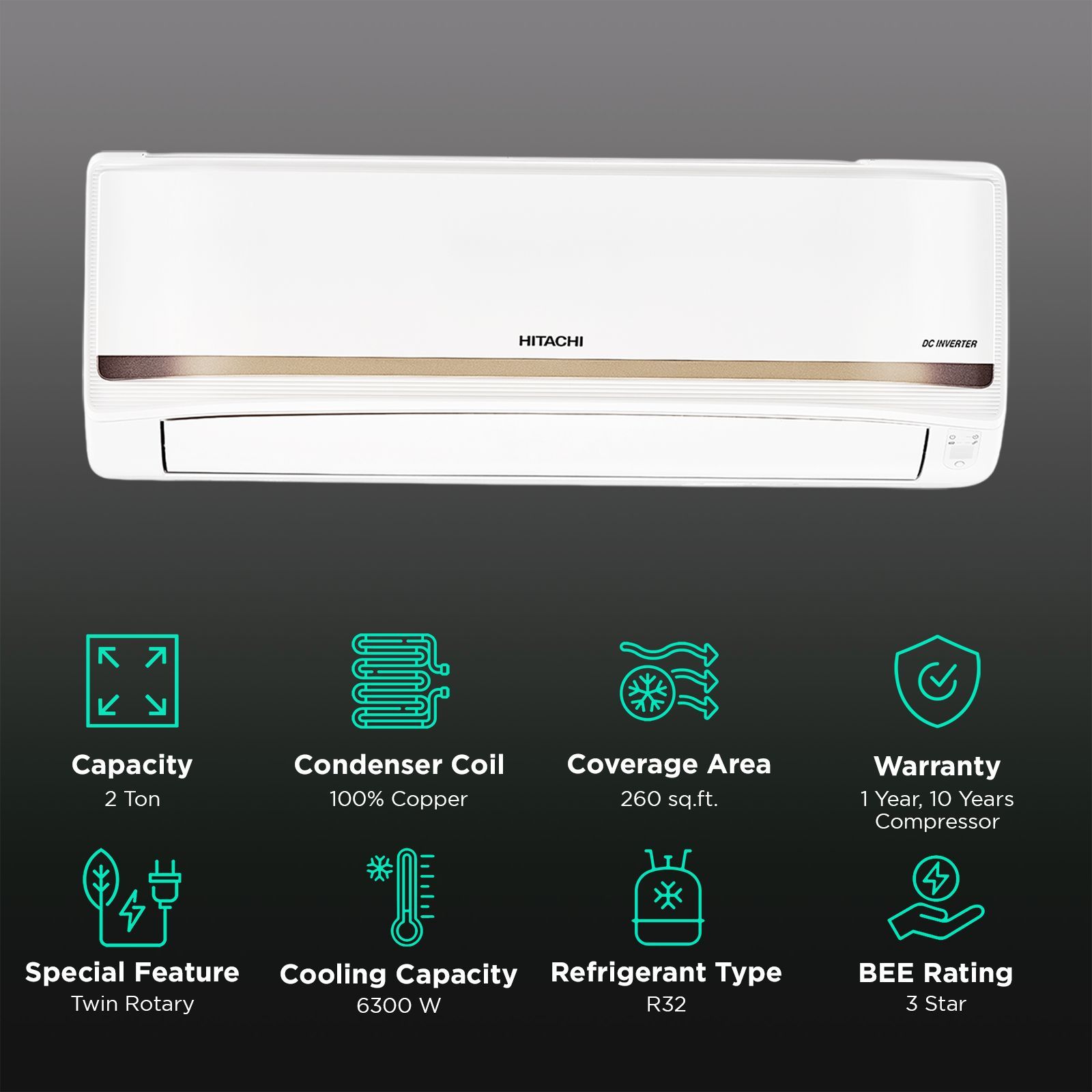 HITACHI iZen 3400SXL Convertible 2 Ton 3 Star Invertor Split AC with Anti Bacterial SuperFine Mesh Filter (Copper Condenser, RAS.G322PCBISS)_2