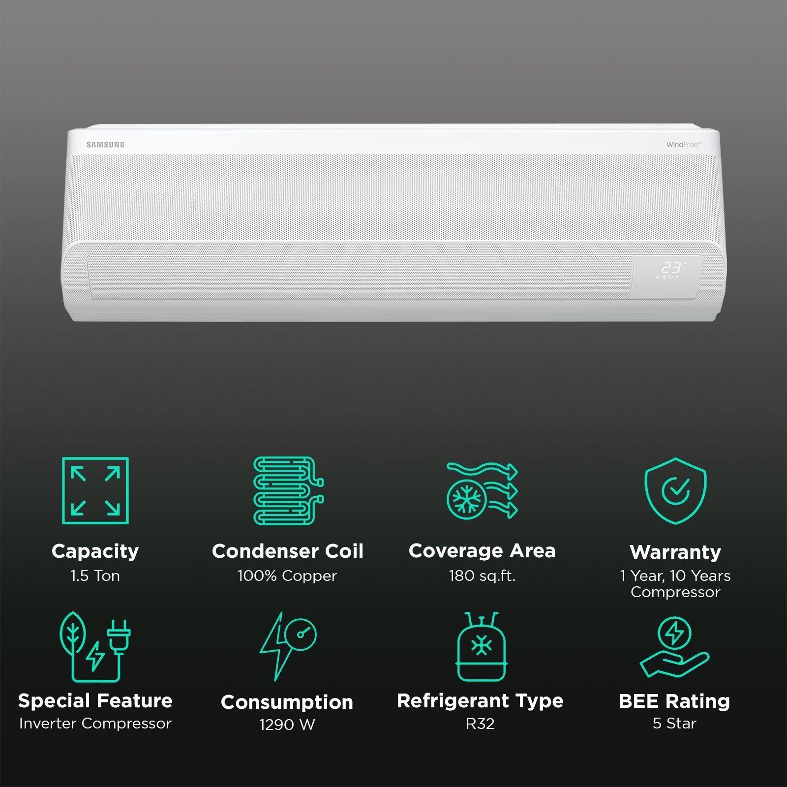 SAMSUNG WindFree 5 in 1 Convertible 1.5 Ton 5 Star Inverter Split Smart AC with Voice Assistant (2025 Model, Copper Condenser, AR60F19D15WNNA)_2