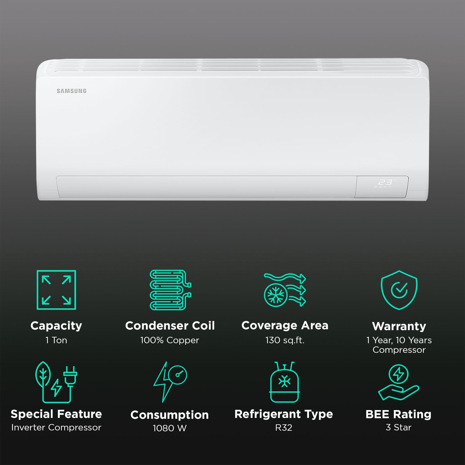 SAMSUNG 5 in 1 Convertible 1 Ton 3 Star Inverter Split AC with AI Digital Control (2025 Model, Copper Condenser, AR50F12D0XHNNA)_2