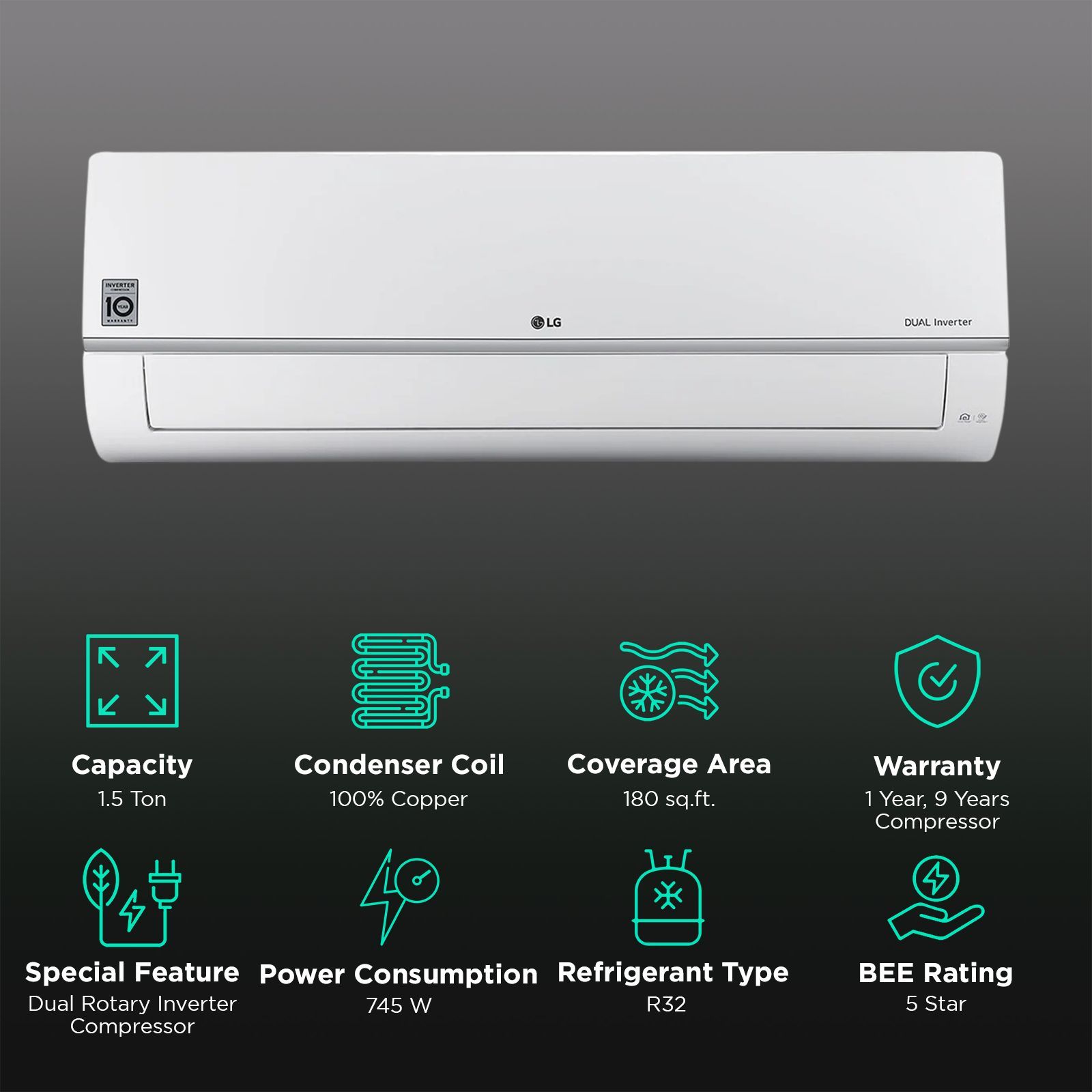LG 6 in 1 Convertible 1.5 Ton 5 Star Dual Inverter Split AC with 6 Step Fan Speed (2025 Model, Copper Condenser, US-Q19AWZE.ANLG) LG 6 in 1 Convertible 1.5 Ton 5 Star Dual Inverter Split AC with 6 Step Fan Speed (2025 Model, Copper Condenser, US-Q19AWZE.ANLG)_2