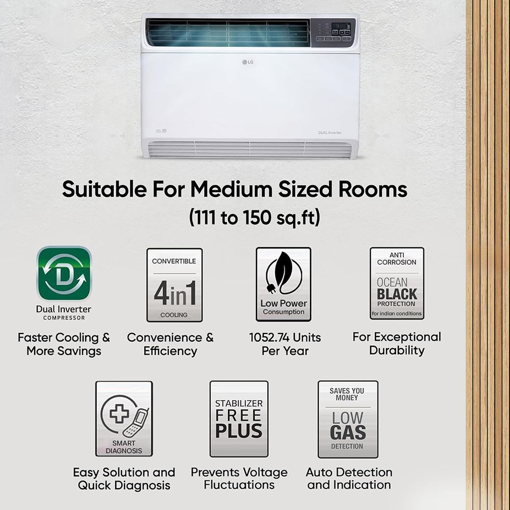 LG 4 in 1 Convertible 1.5 Ton 5 Star Dual Inverter Window AC with Ocean Black Protection (2025 Model, Copper Condenser, 18WUZA.ASLG)_19
