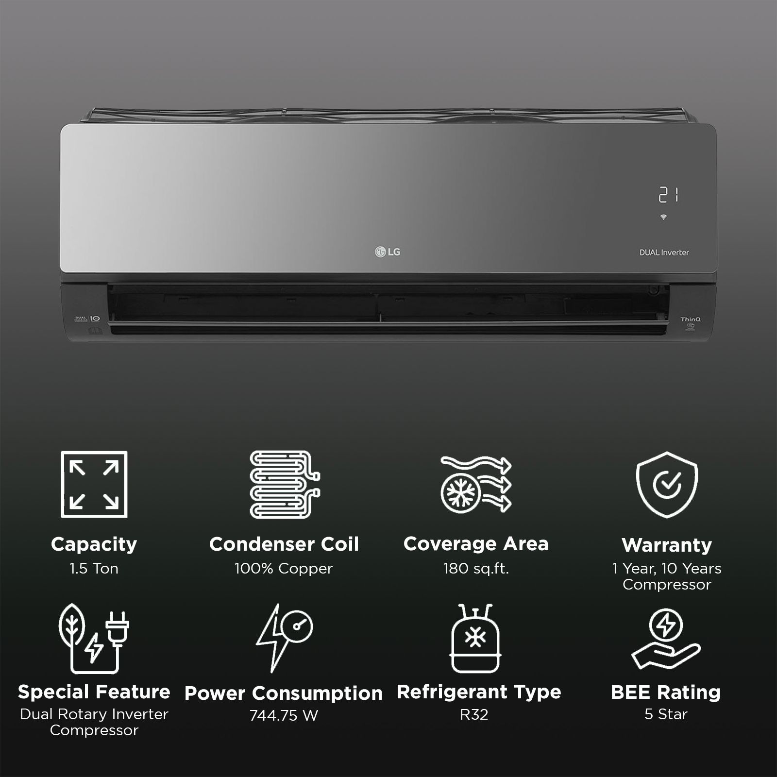 LG 6 in 1 Convertible 1.5 Ton 5 Star Dual Inverter Split AC with 6 Step Fan Speed (2025 Model, Copper Condenser, US-Q19MWZE.ANLG)_2