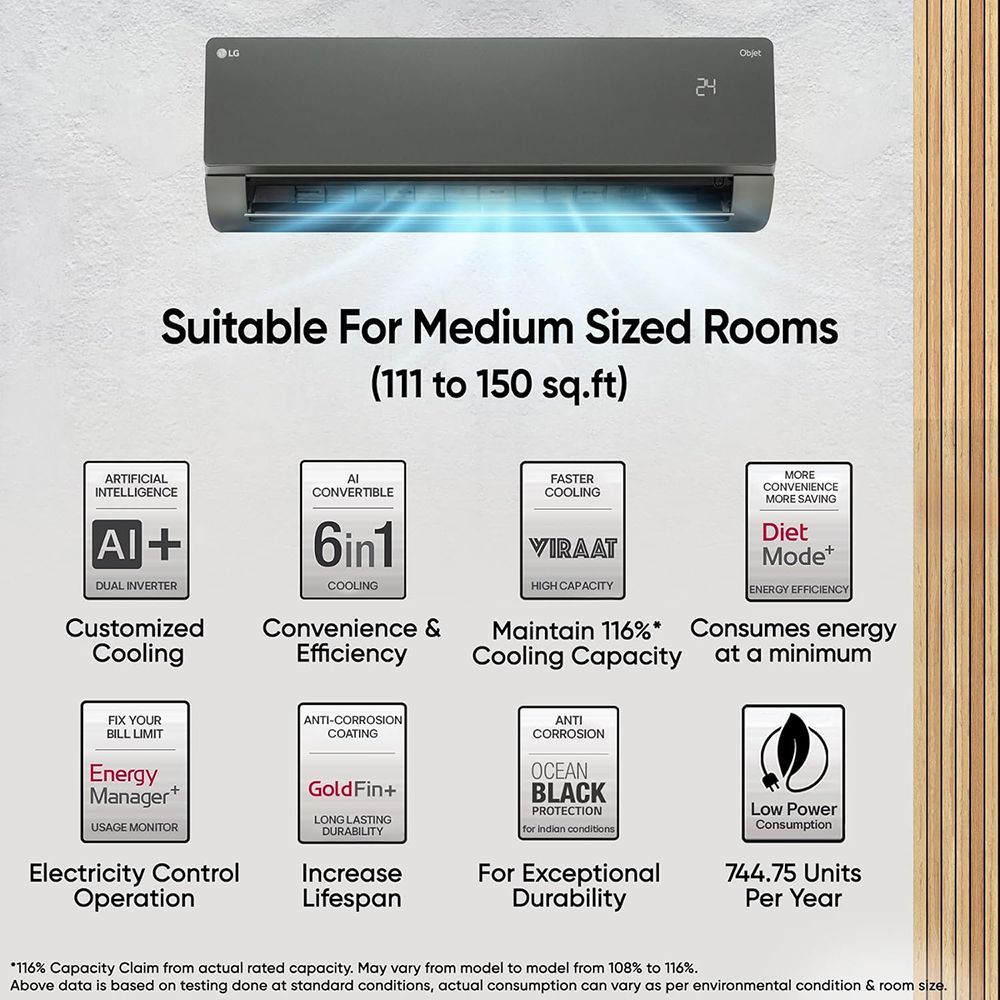 LG 6 in 1 Convertible 1.5 Ton 5 Star Dual Inverter Split AC with 6 Step Fan Speed (2025 Model, Copper Condenser, US-Q19MWZE.ANLG)_8