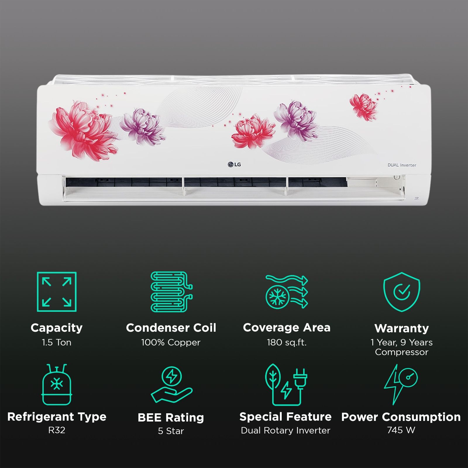 LG 1.5 Ton 5 Star Dual Inverter Split AC with 6 Step Fan Speed (2025 Model, Copper Condensor, US-Q19FWZE.ANLG) LG 1.5 Ton 5 Star Dual Inverter Split AC with 6 Step Fan Speed (2025 Model, Copper Condensor, US-Q19FWZE.ANLG)_2