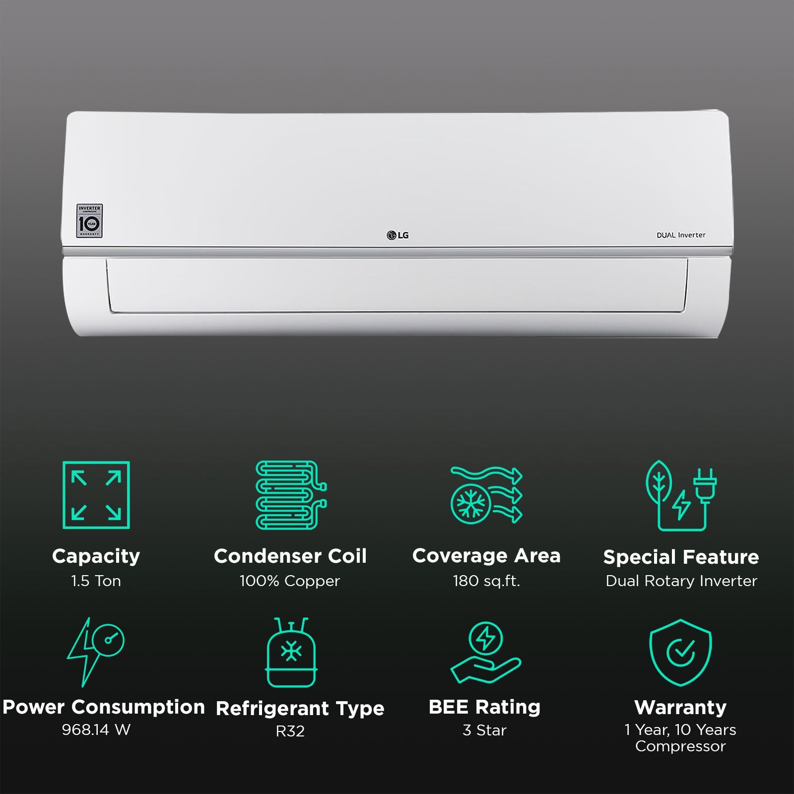 LG 6 in 1 Convertible 1.5 Ton 3 Star Dual Inverter Split AC with 6 Step Fan Speed (2025 Model, Copper Condenser, US-Q19XNXE.ANLG) LG 6 in 1 Convertible 1.5 Ton 3 Star Dual Inverter Split AC with 6 Step Fan Speed (2025 Model, Copper Condenser, US-Q19XNXE.ANLG)_2