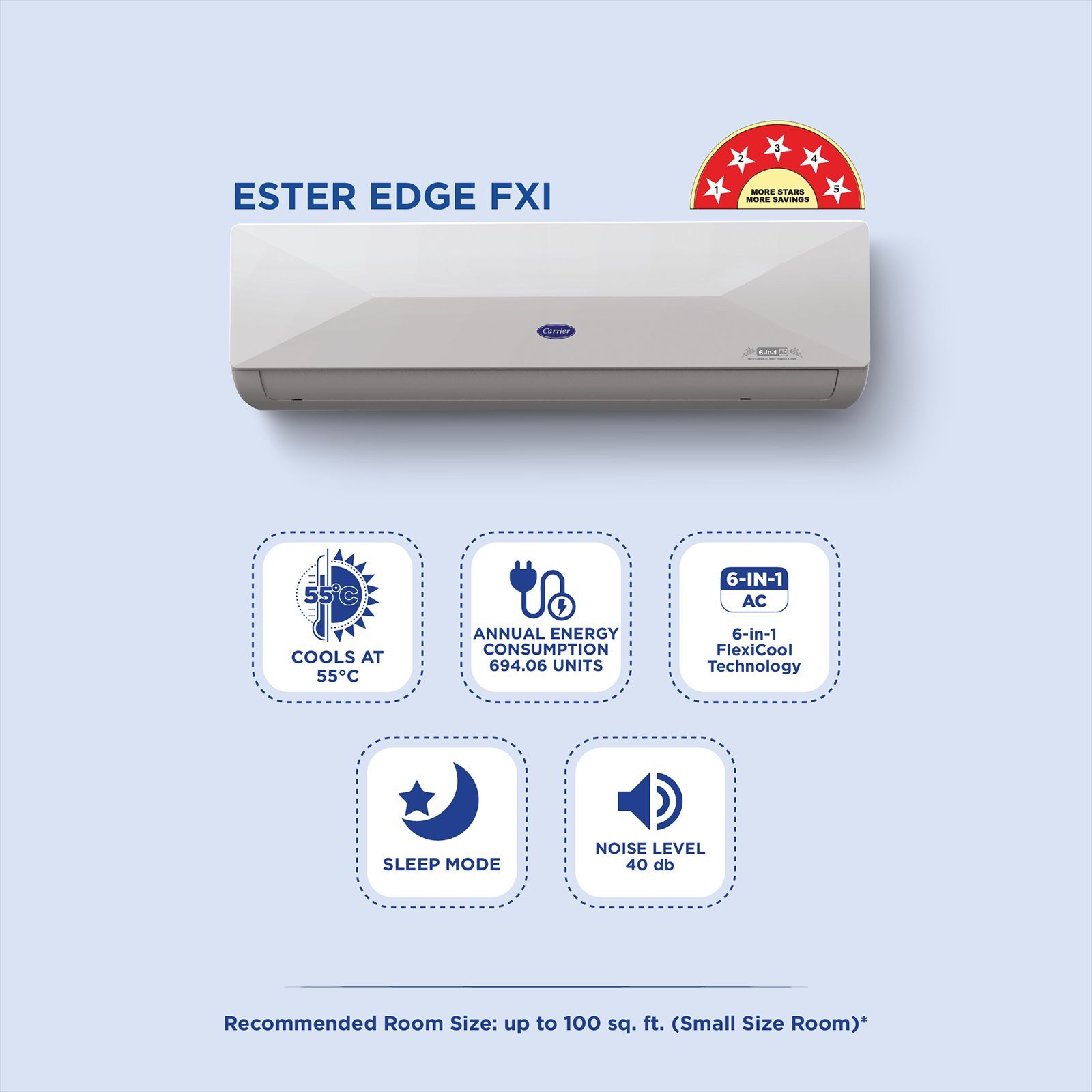 Carrier XCEL EDGE Fxi 6 in 1 Convertible 1 Ton 5 Star Inverter Split AC with PM 2.5 Micron Filter (Copper Condenser, CAI12CE5R35F0)_8