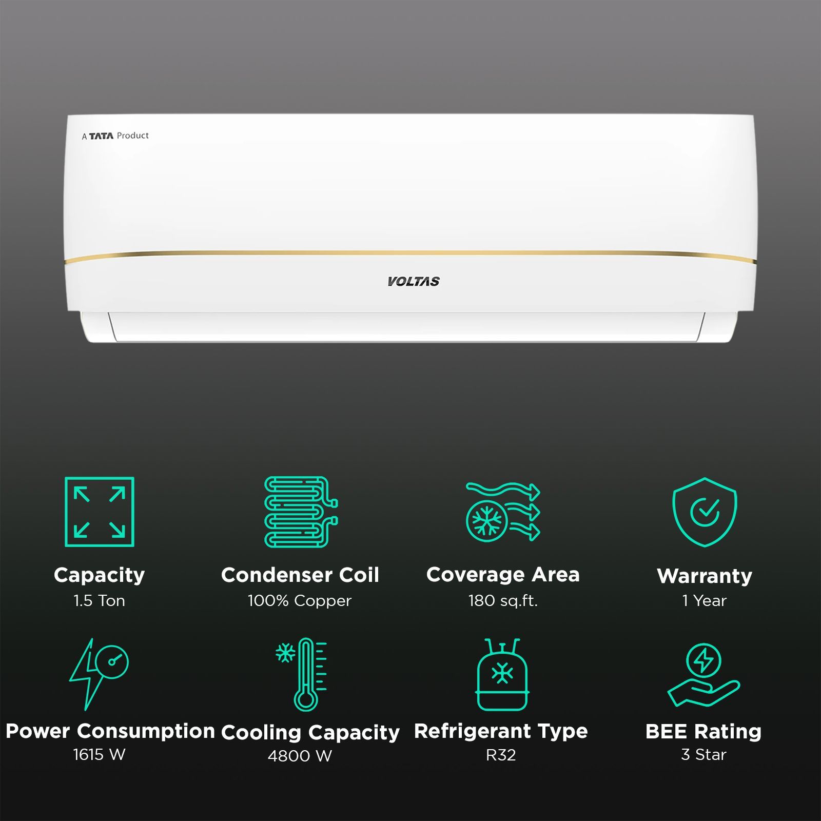 VOLTAS 183V Vectra Zenith Gold 1.5 Ton 3 Star Inverter Split AC with 4-Step Adjustable Mode (Copper Condenser, Anti Dust Filter, 4503765)_2